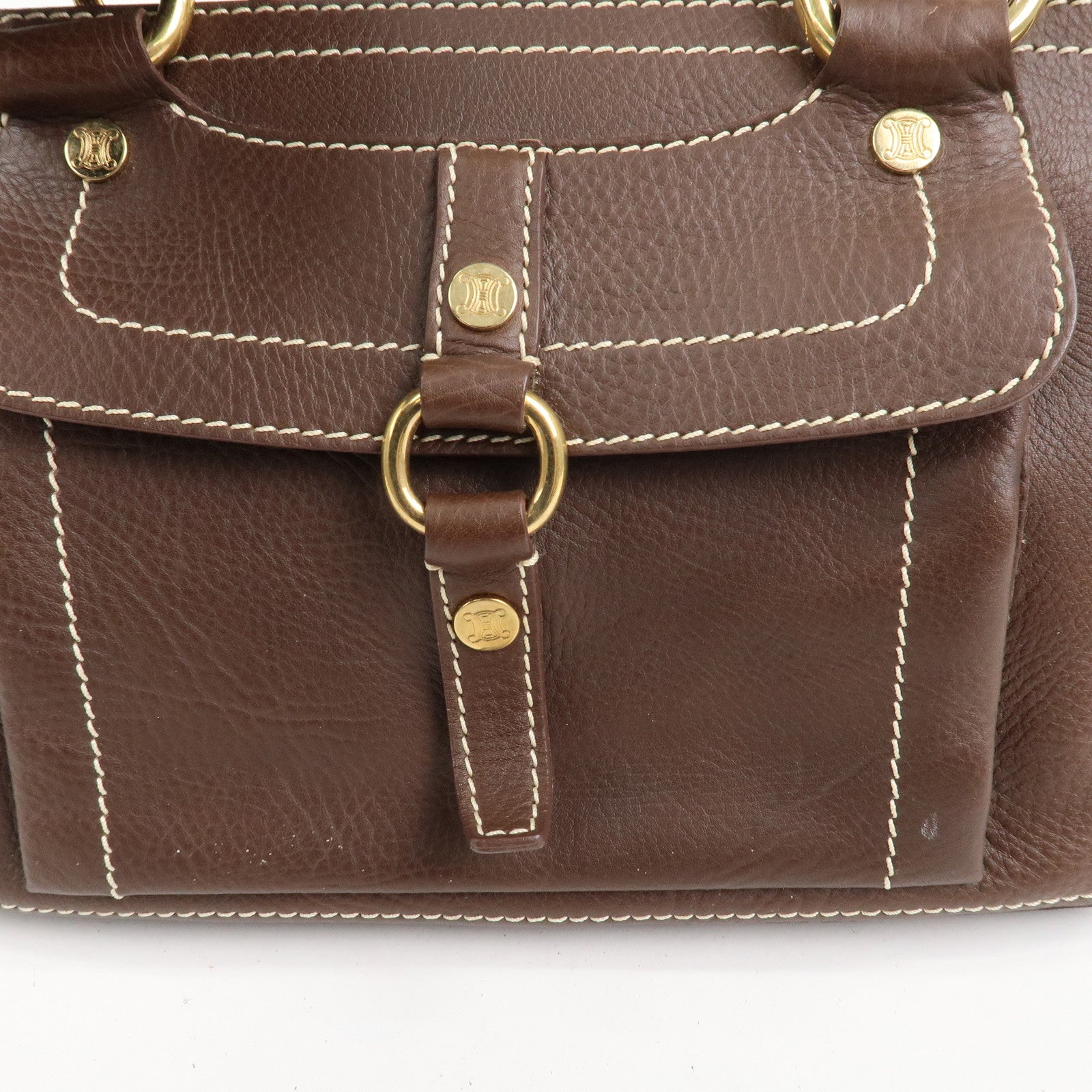 CELINE Leather Boogie Bag Hand Bag Tote Bag Brown Gold HDW
