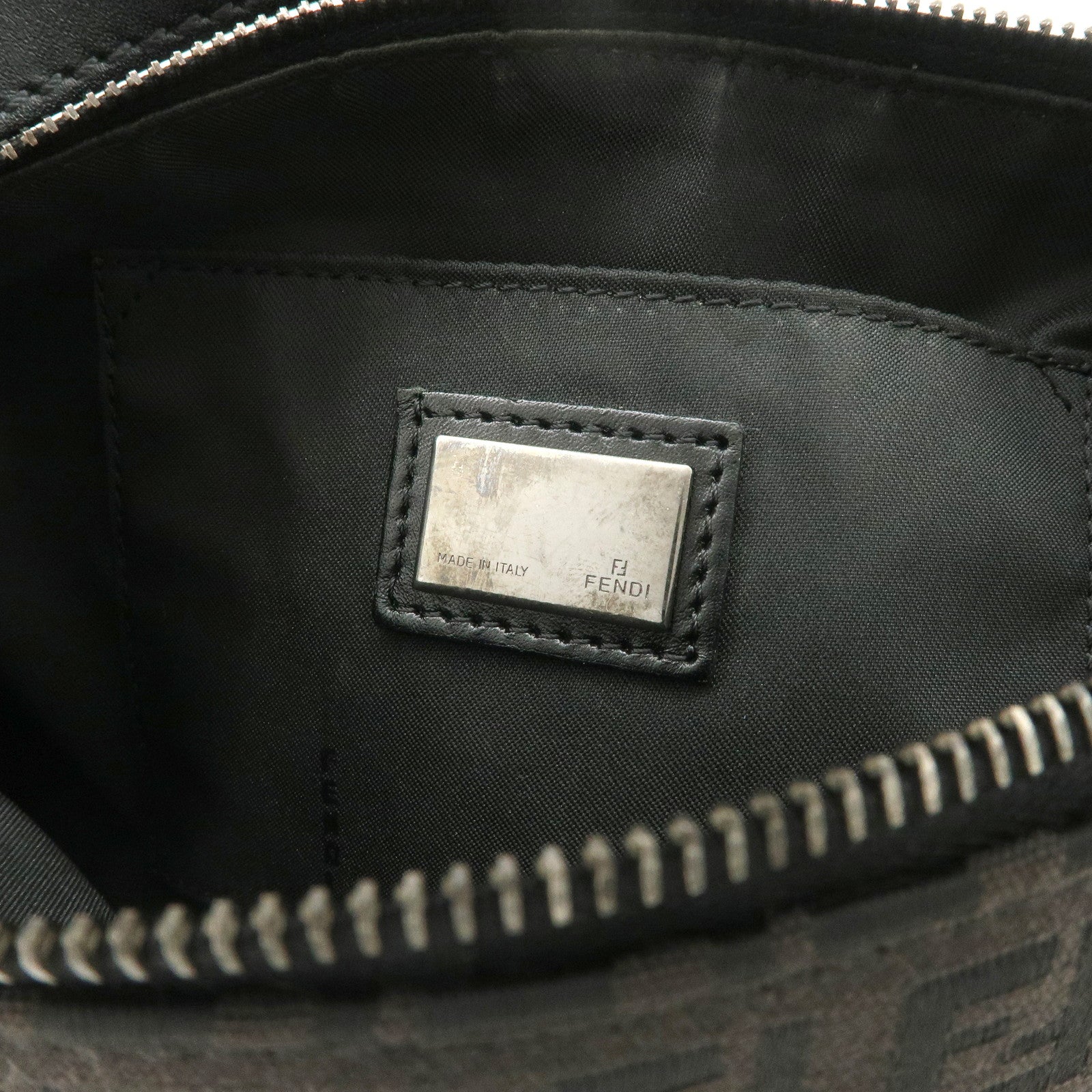 FENDI Zucchino Canvas Leather Shoulder Bag Black Brown 8BR444 Used