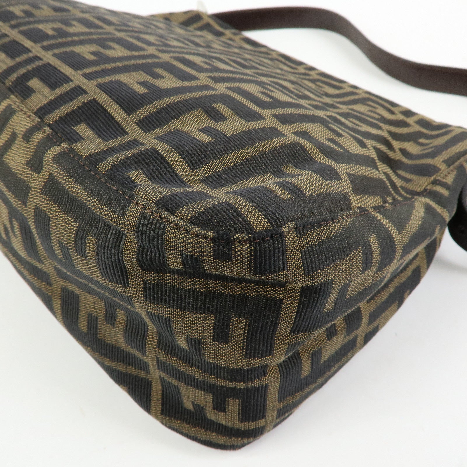 FENDI Mamma Baguette Zucca Canvas Leather Shoulder Bag Brown 26325