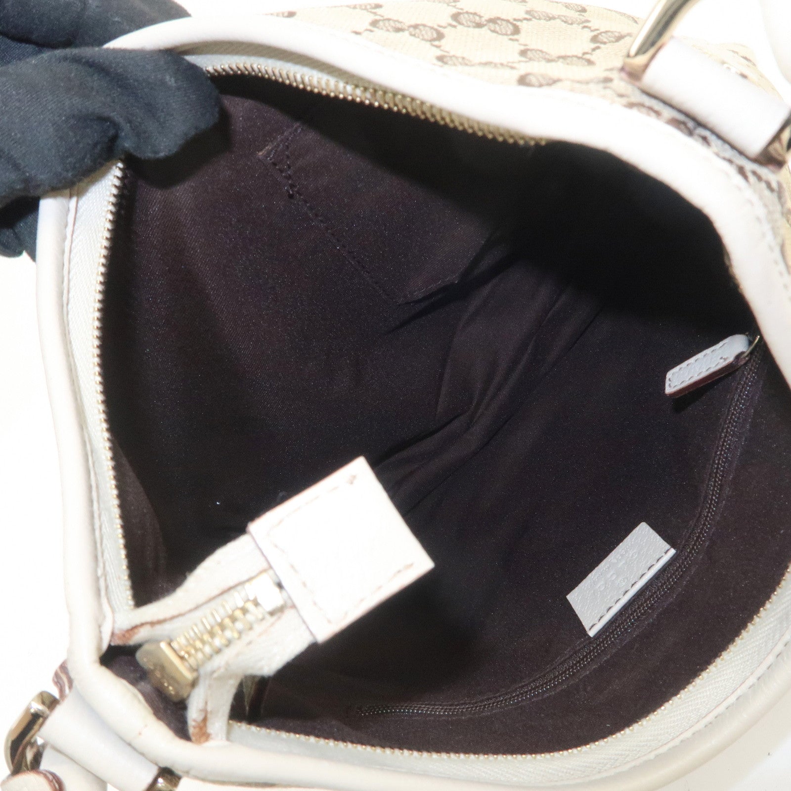 GUCCI Abbey GG Canvas Leather Shoulder Bag Beige Ivory 130738