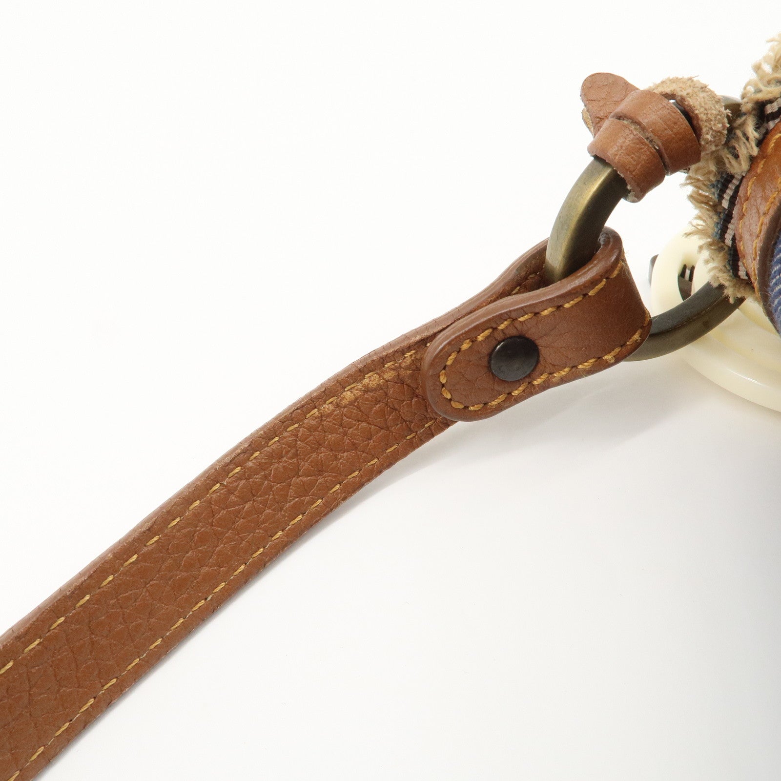 FENDI Denim Leather Shoulder Bag Hand Bag Indigo Brown 8BR445 Used