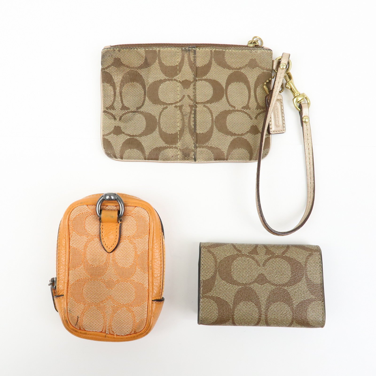 COACH Set of 3 Signature PVC Canvas Leather Key Case Pouch