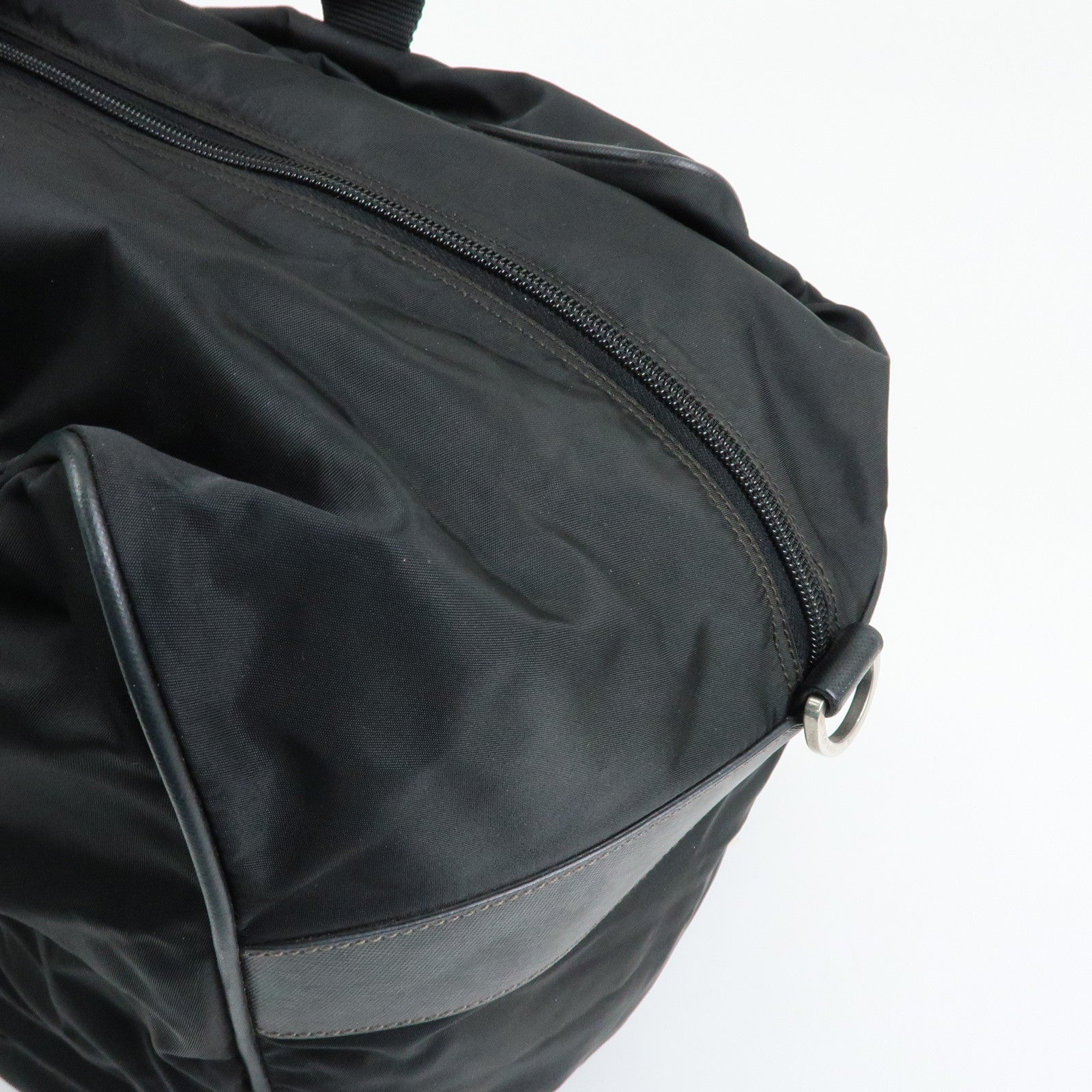 PRADA Triangle Logo Nylon Leather Boston Bag Travel Bag Black