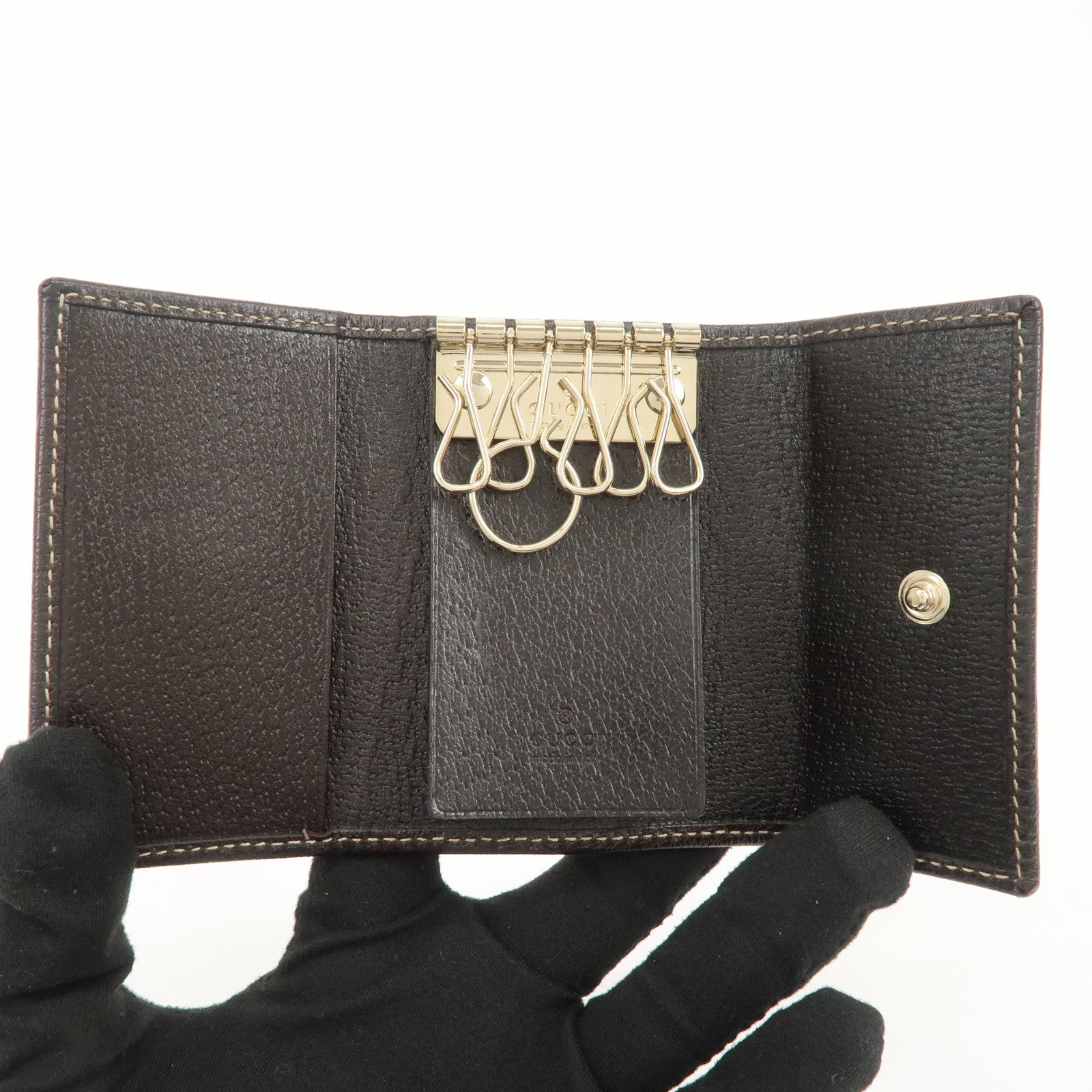 GUCCI Princy Sherry GG Canvas Leather 6 Rings Key Case Brown 162770