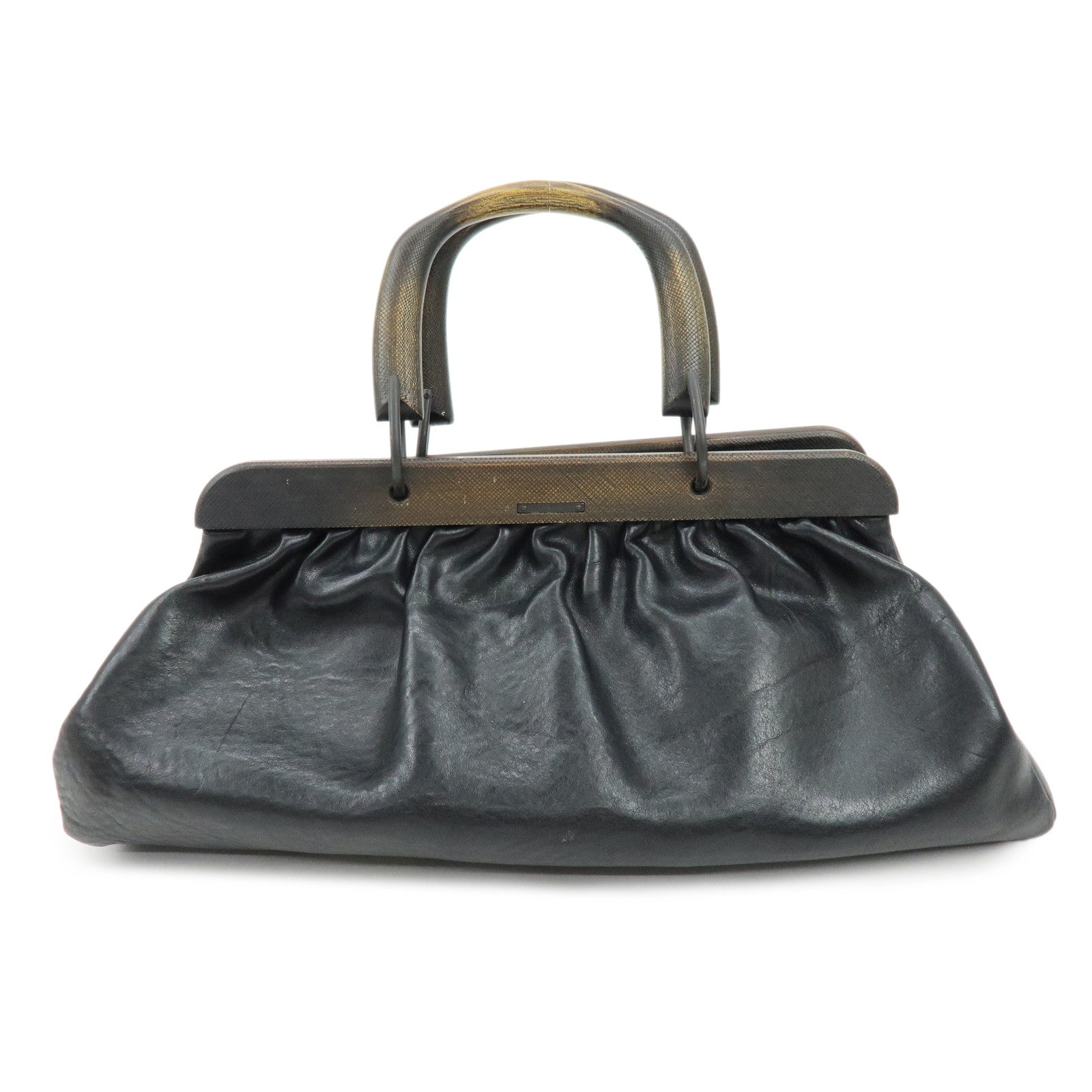 GUCCI Leather Wood Hand Bag Doctor Bag Black 105377