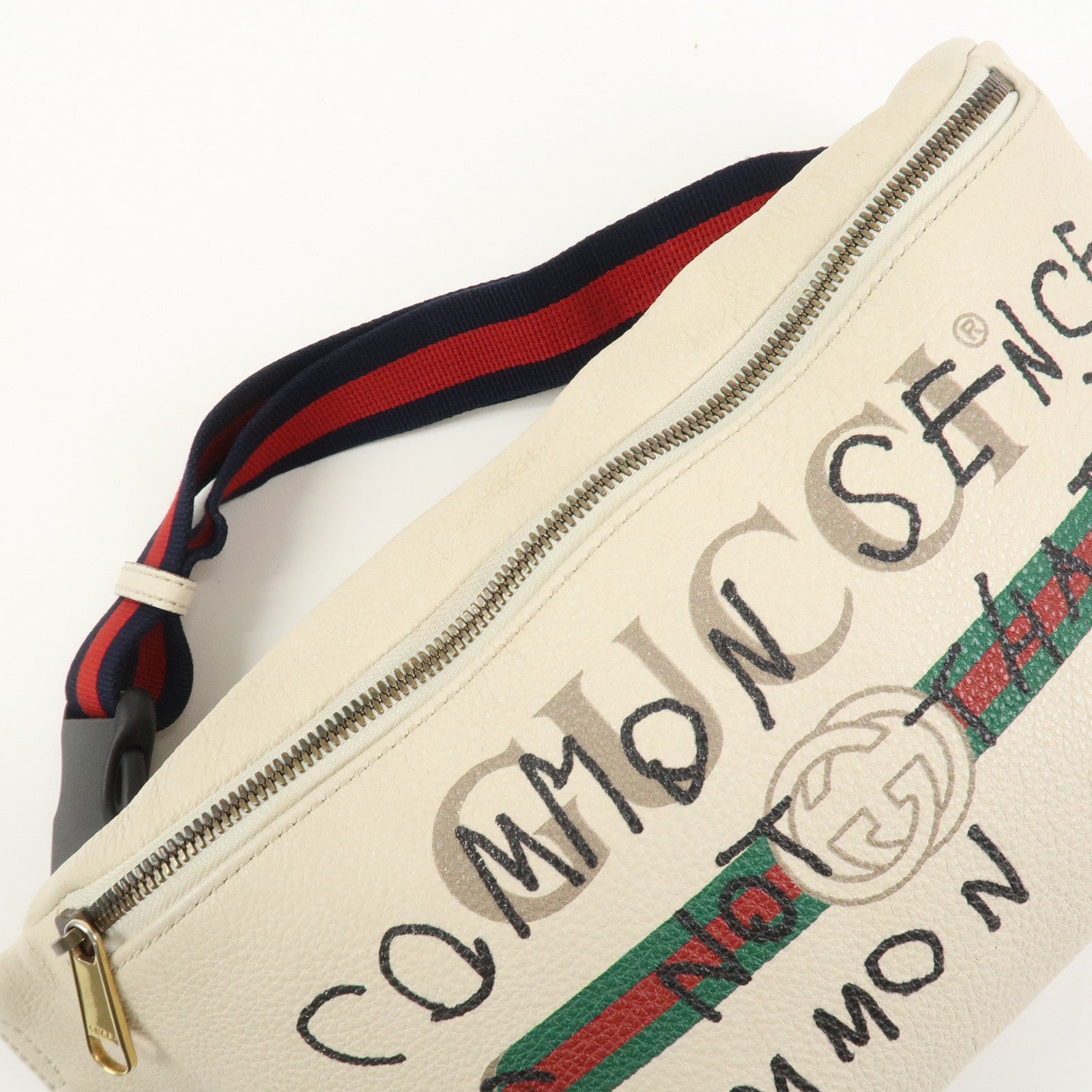 GUCCI Sherry Leather Canvas Waist Bag Ivory 493869