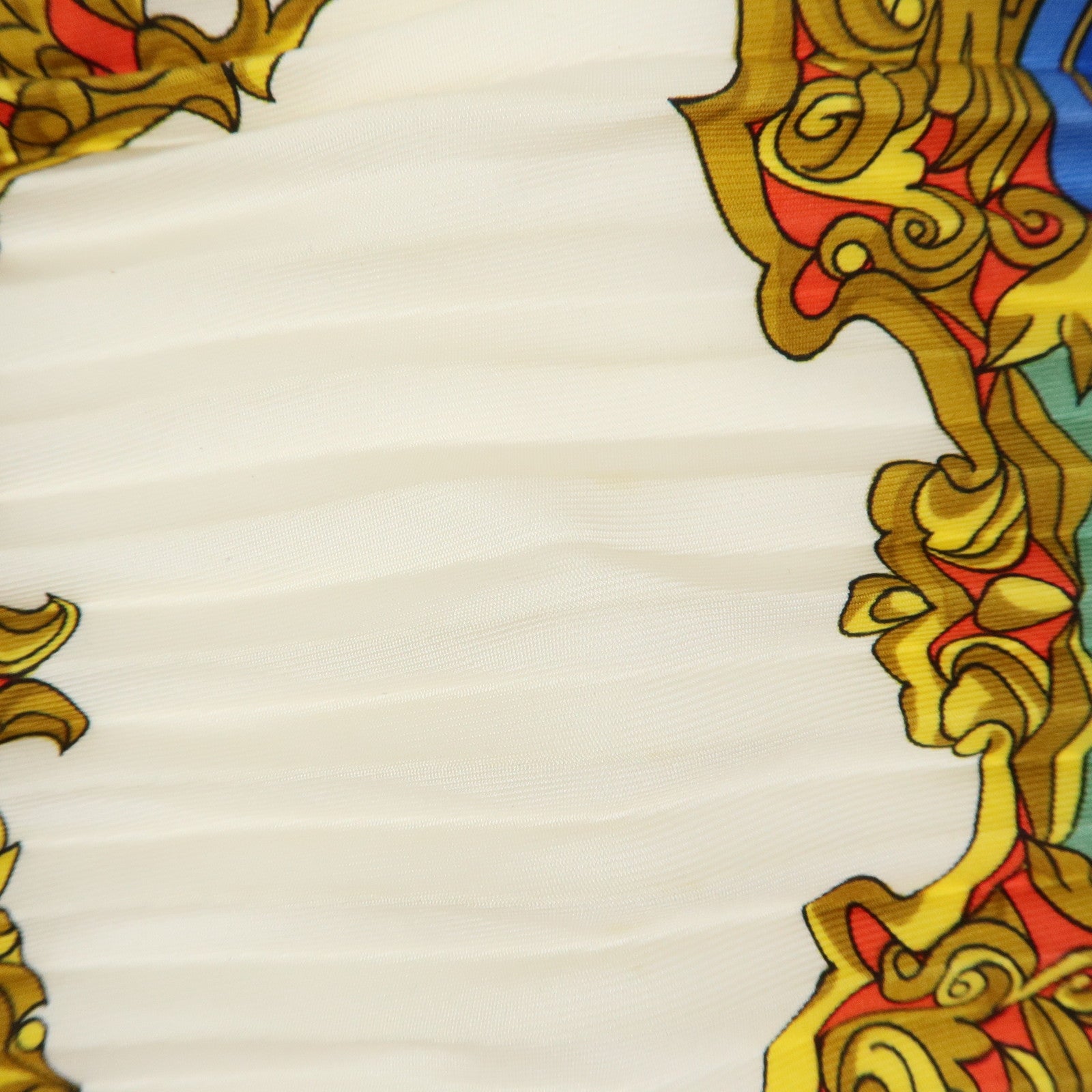 HERMES Pleated Carre Silk 100% Scarf L'ENTENTE CORDIALE Red Blue