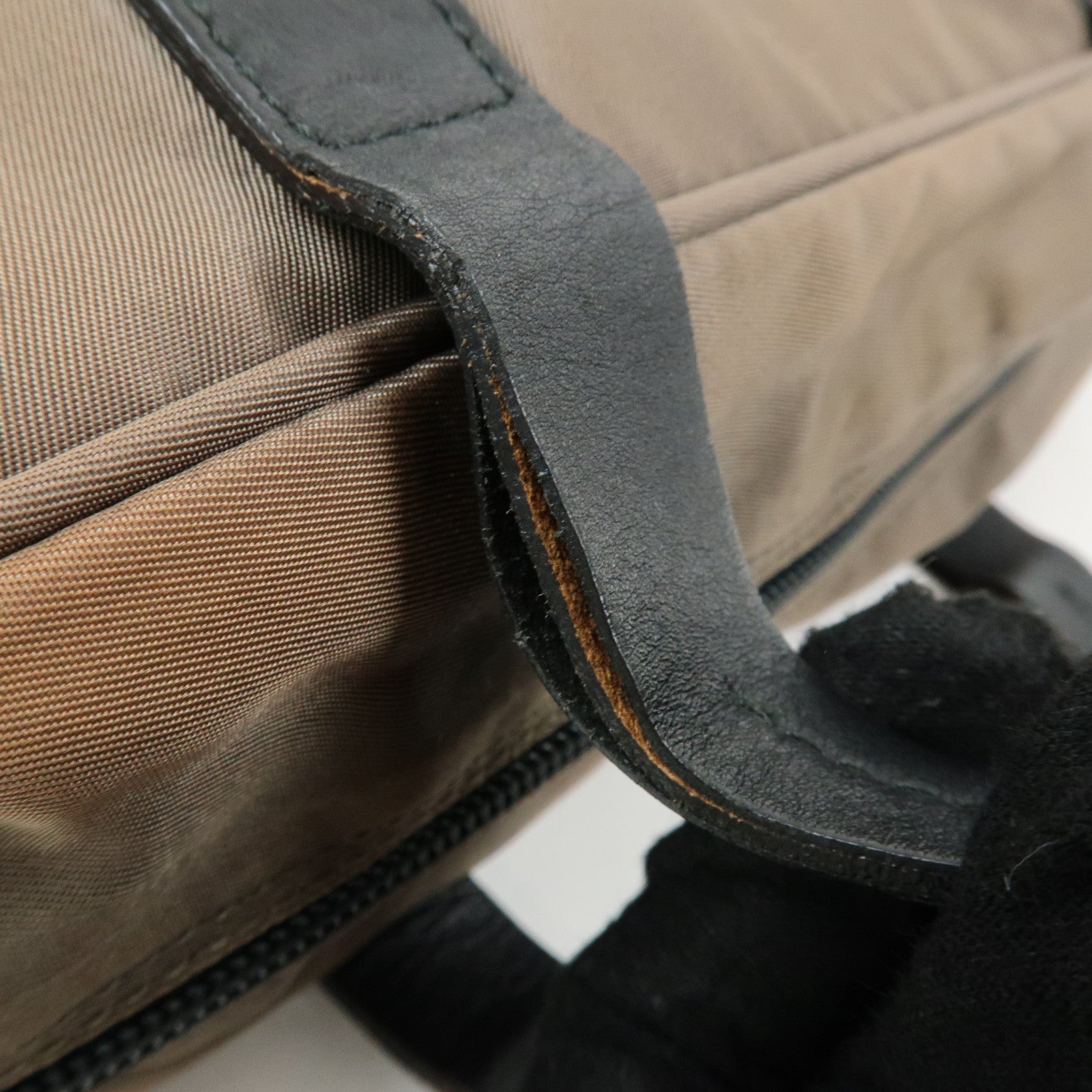 PRADA Triangle Logo Nylon Leather Hand Bag Brown Black