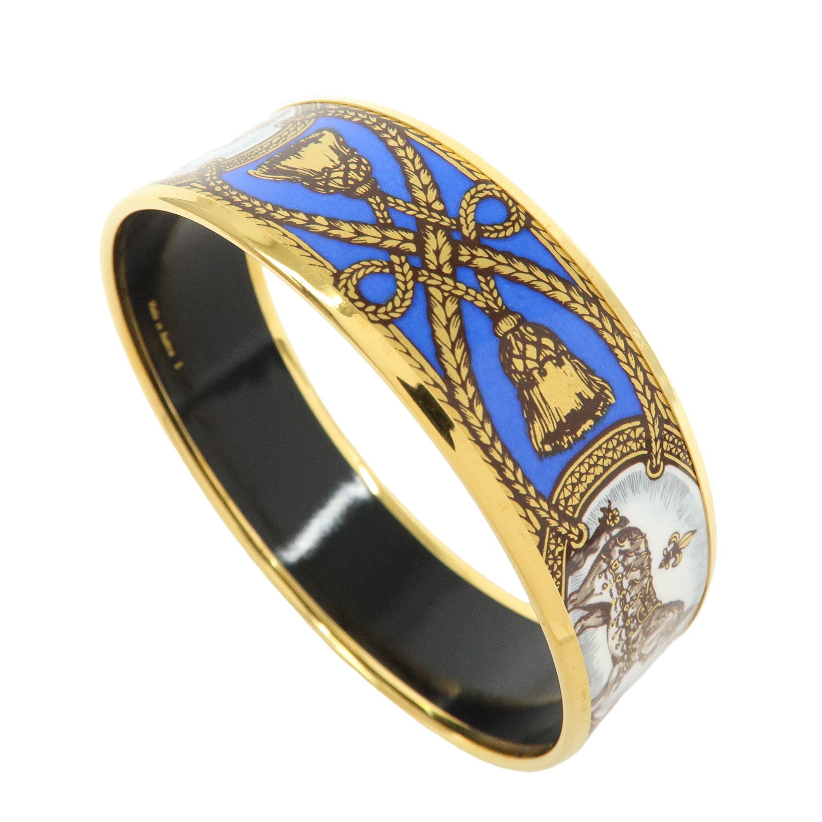 HERMES Email GM Gold Plated Bangle Bracelet Blue Gold