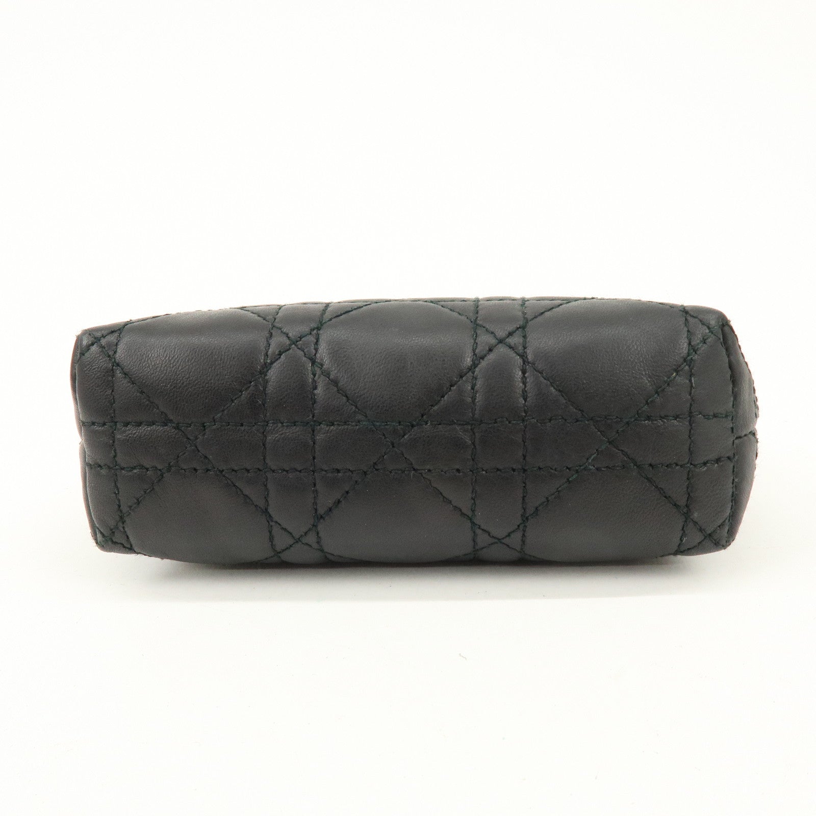 Christian Dior Cannage Lamb Skin Pouch Cosmetic Pouch Black