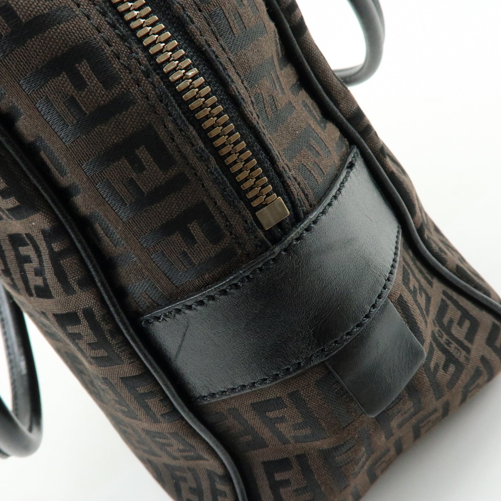 FENDI Zucchino Canvas Leather Hand Bag Boston Bag Brown 8BN005