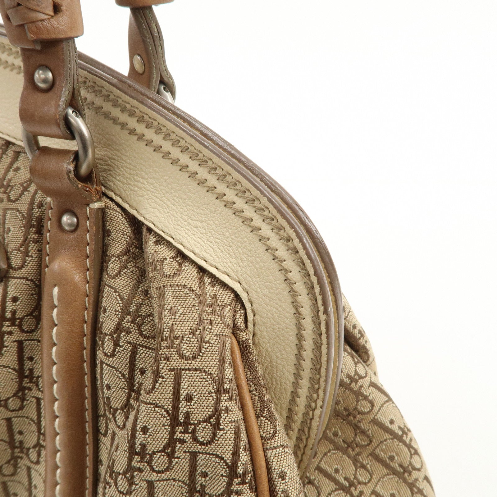 Christian Dior Trotter Canvas Leather Hand Bag Beige Ivory
