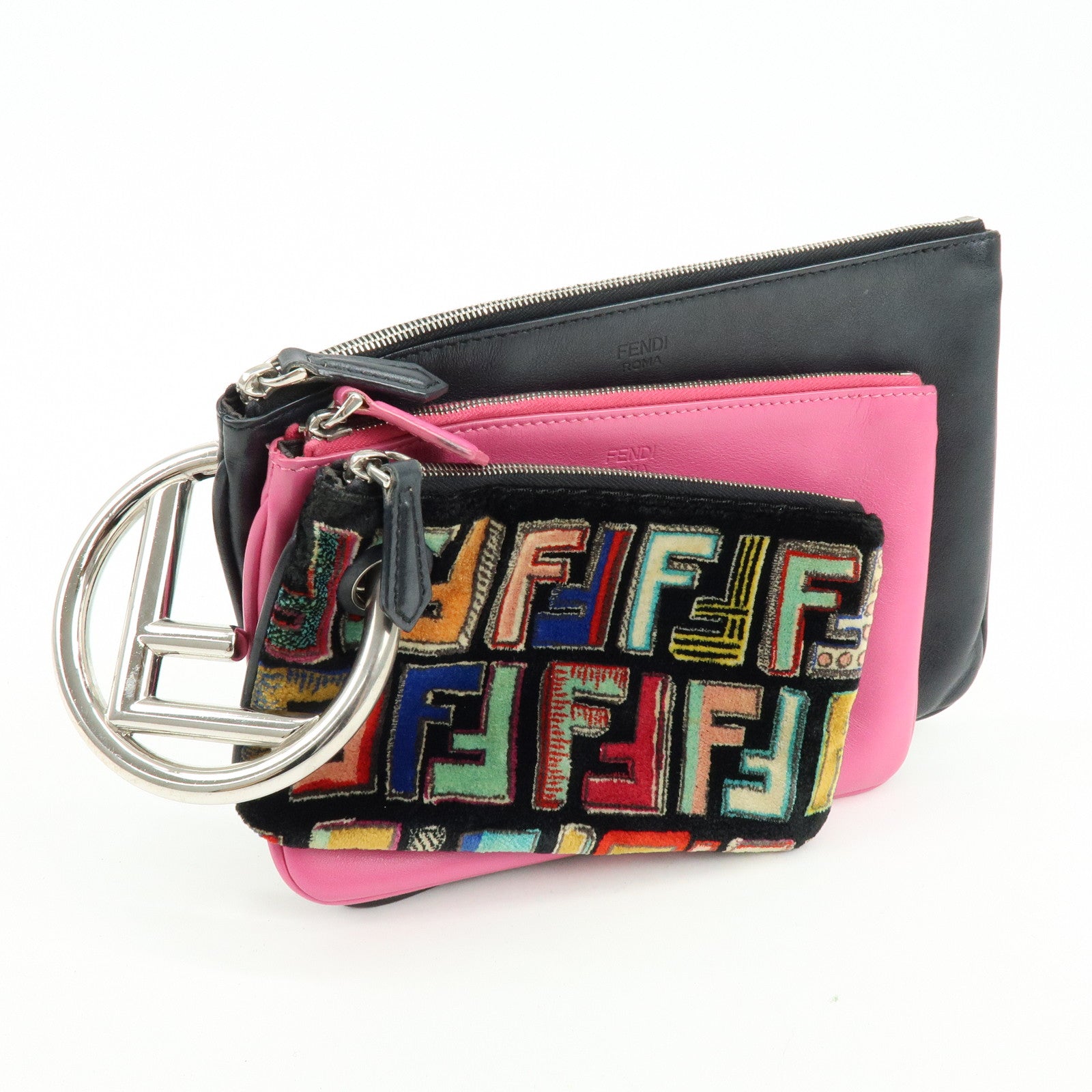 FENDI Zuccca F is FENDI Leather Velvet Triplette Clutch Bag 8BS001