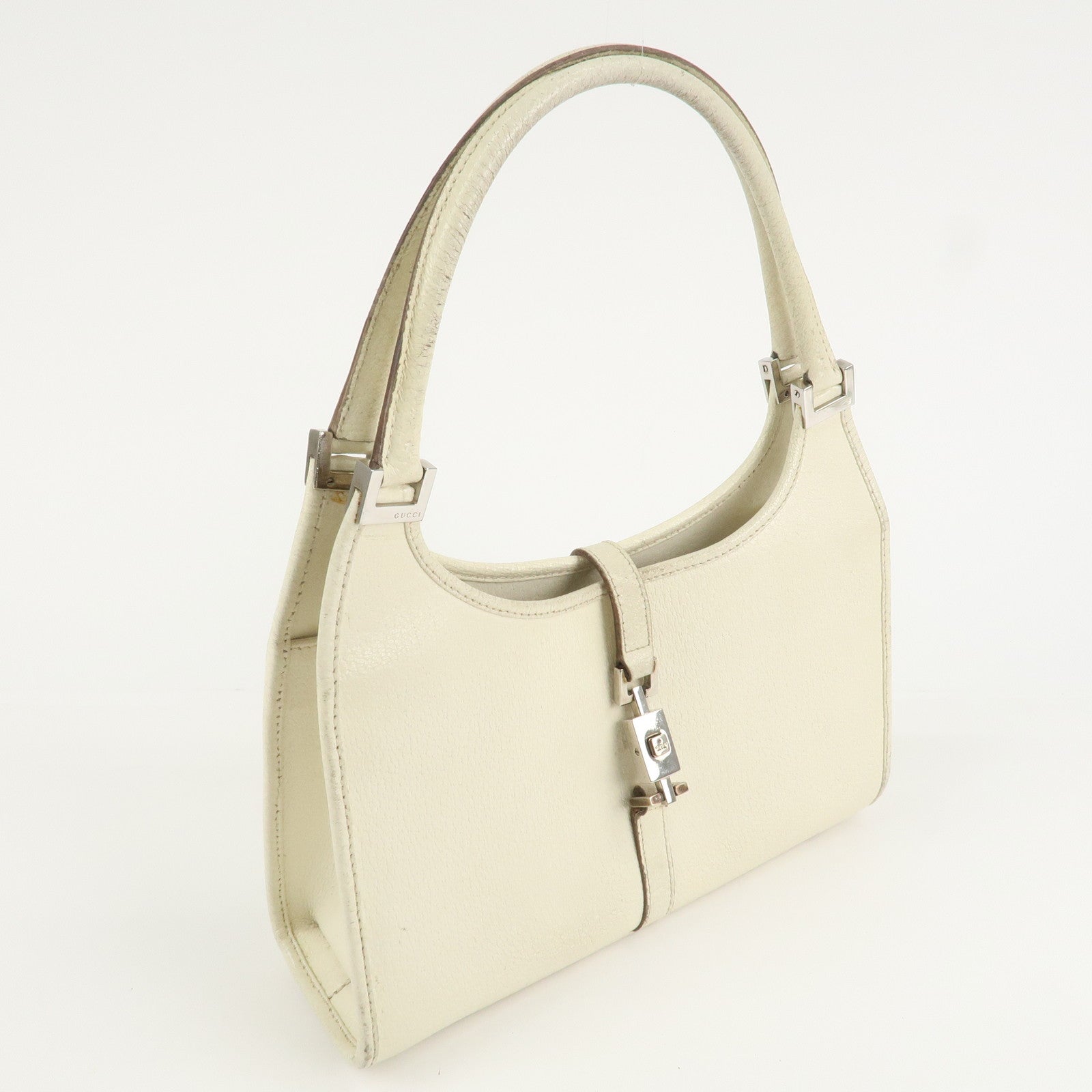 GUCCI Jackie Leather Shoulder Bag Hand Bag Ivory Silver HDW Used