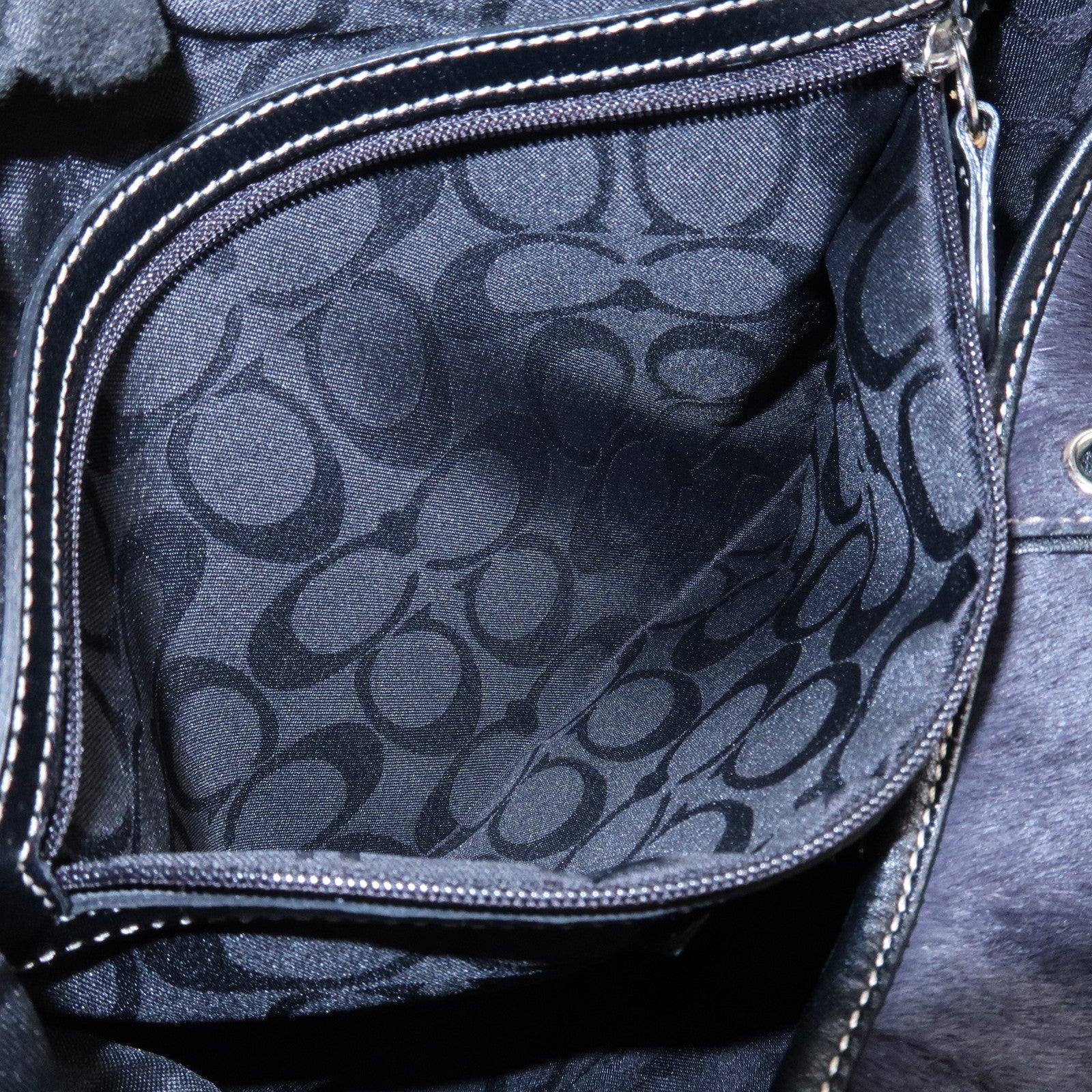 COACH Logo Unborn Calf Leather Shoulder Bag Hand Bag Black