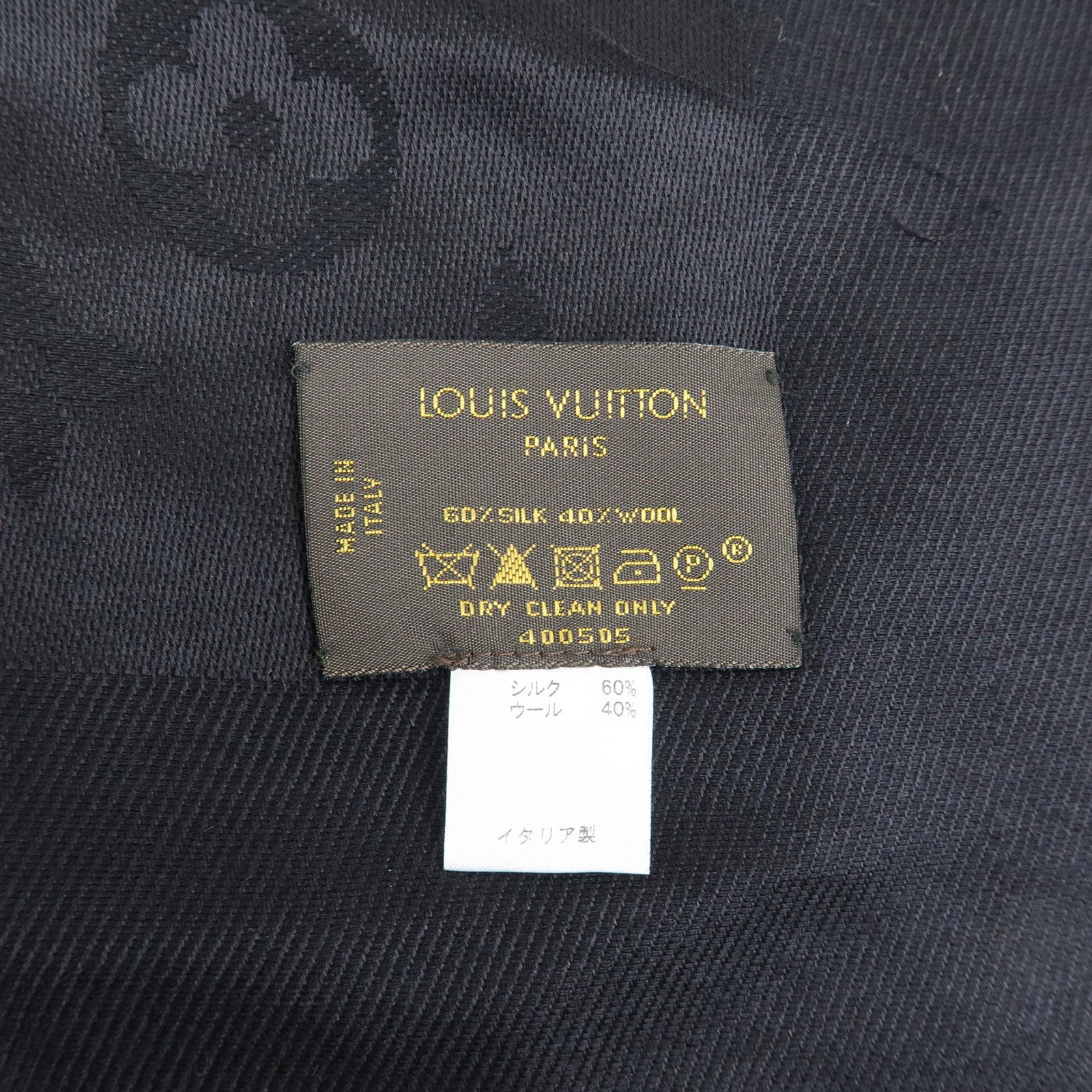 Louis Vuitton Monogram Silk Wool Shawl Scarf Black