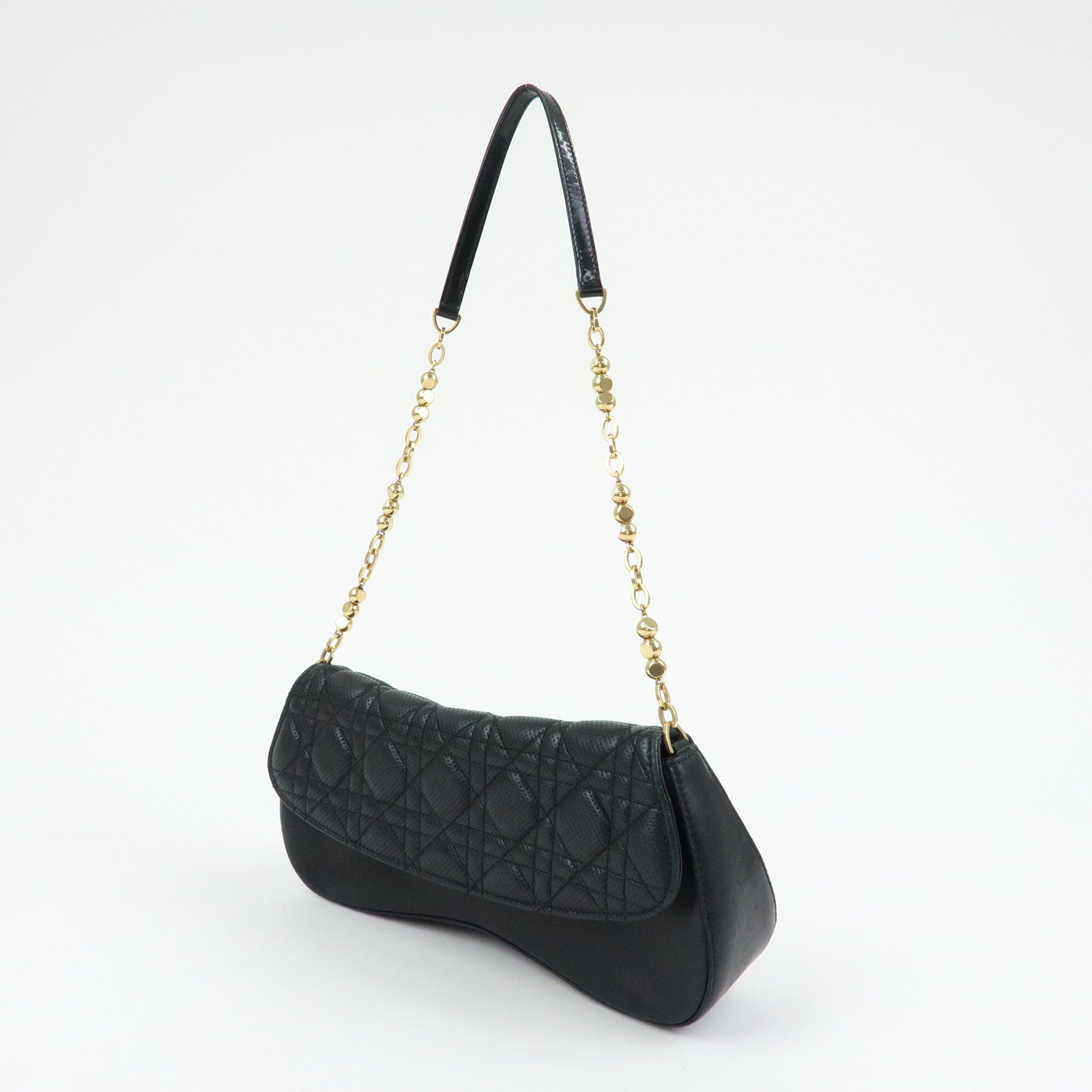 Christian Dior Cannage Leather Chain Shoulder Bag Clutch Bag Black