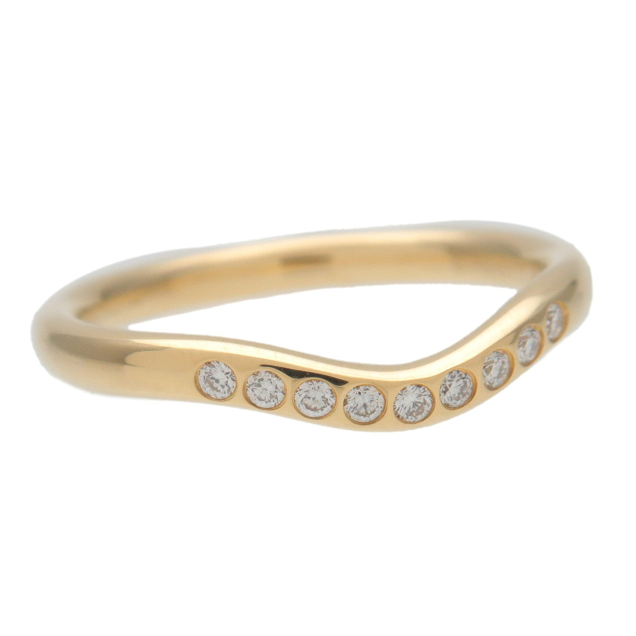 Tiffany & Co Curved Band 9P Diamond Ring 750YG Yellow Gold US4.5