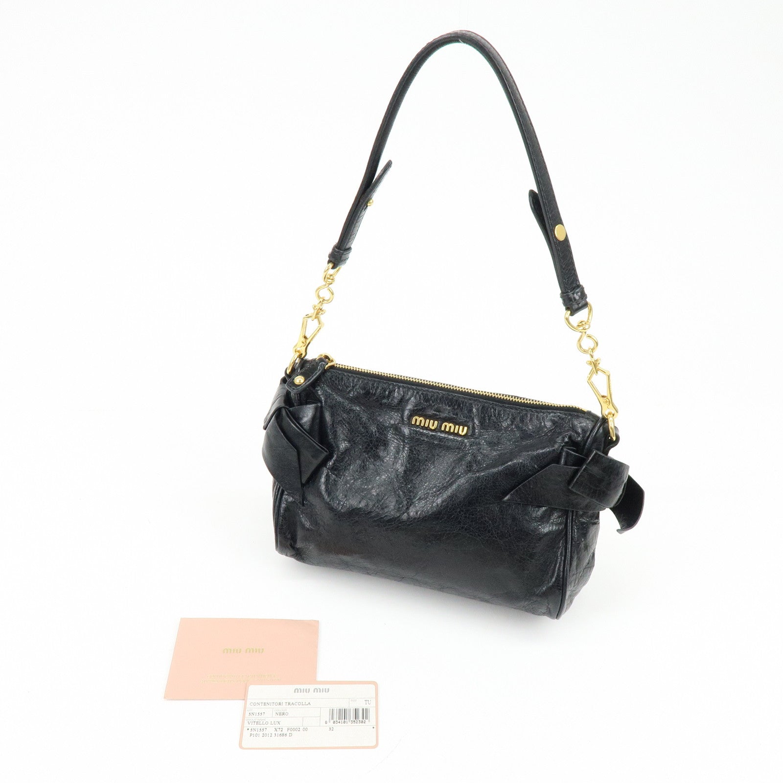 MIU MIU Leather Side Ribbon Mini Shoulder Bag Hand Bag Black 5N1557