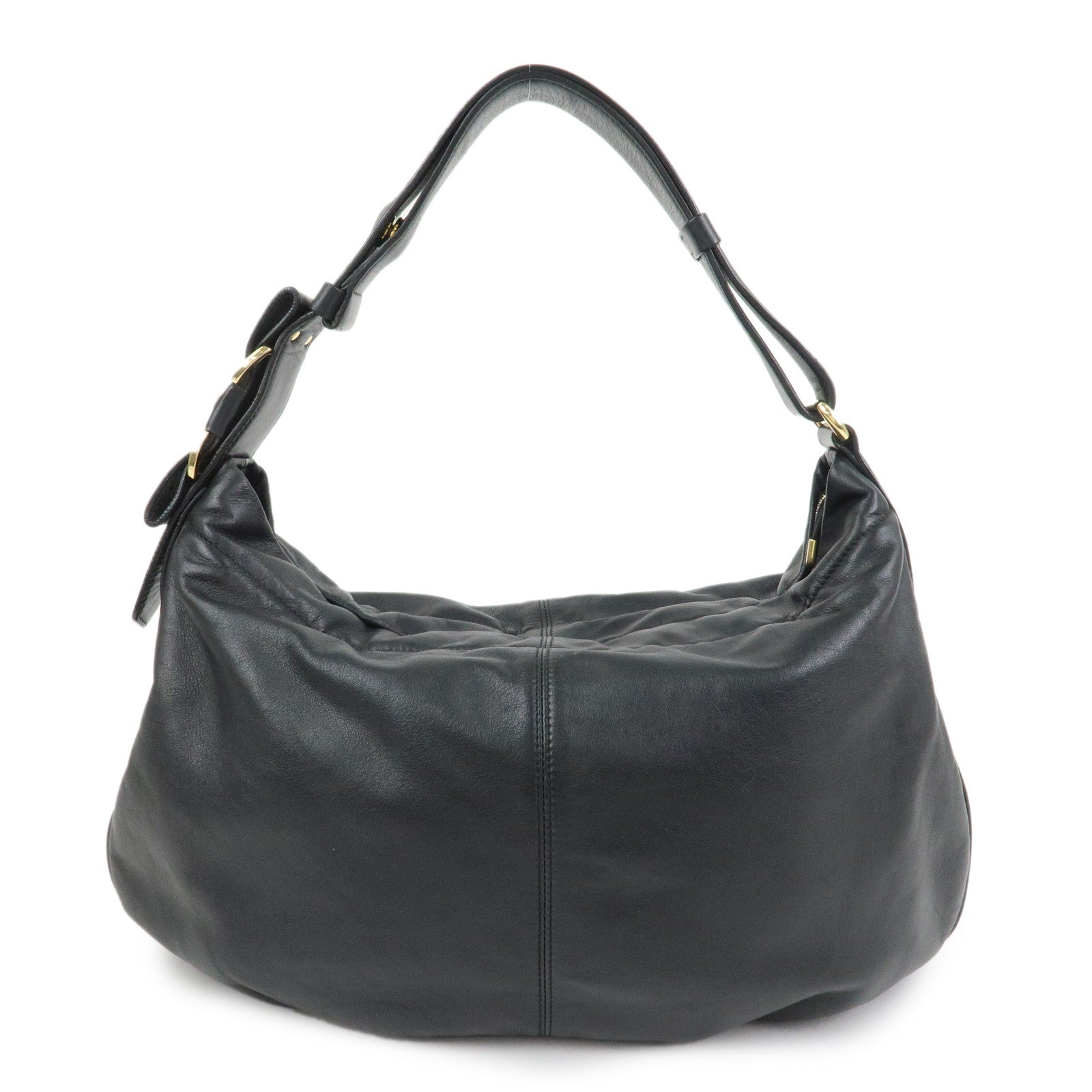 Ferragamo Vara Ribbon Leather Shoulder Bag Hand Bag Black