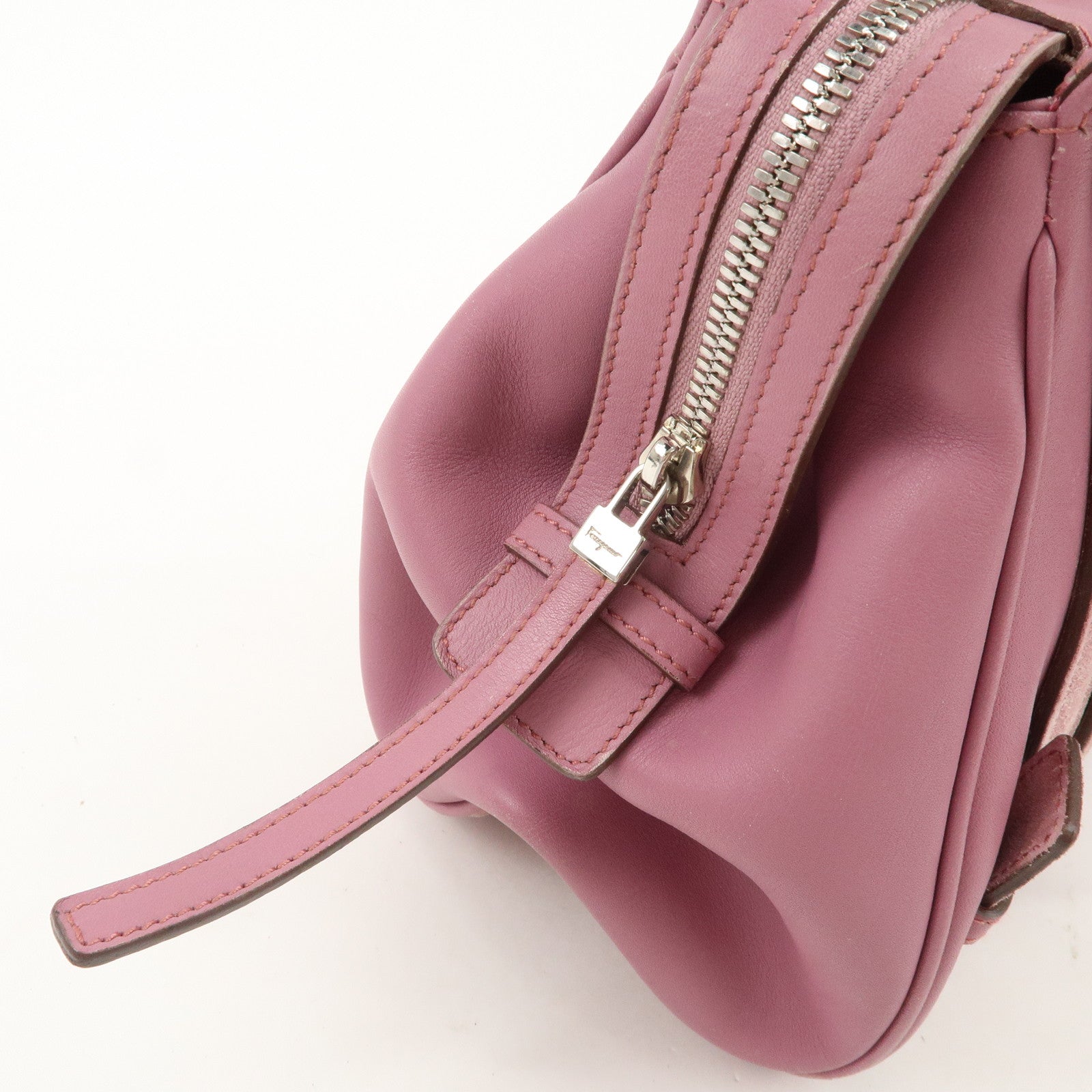 Ferragamo Gancini Leather Suede Shoulder Bag Hand Bag Pink