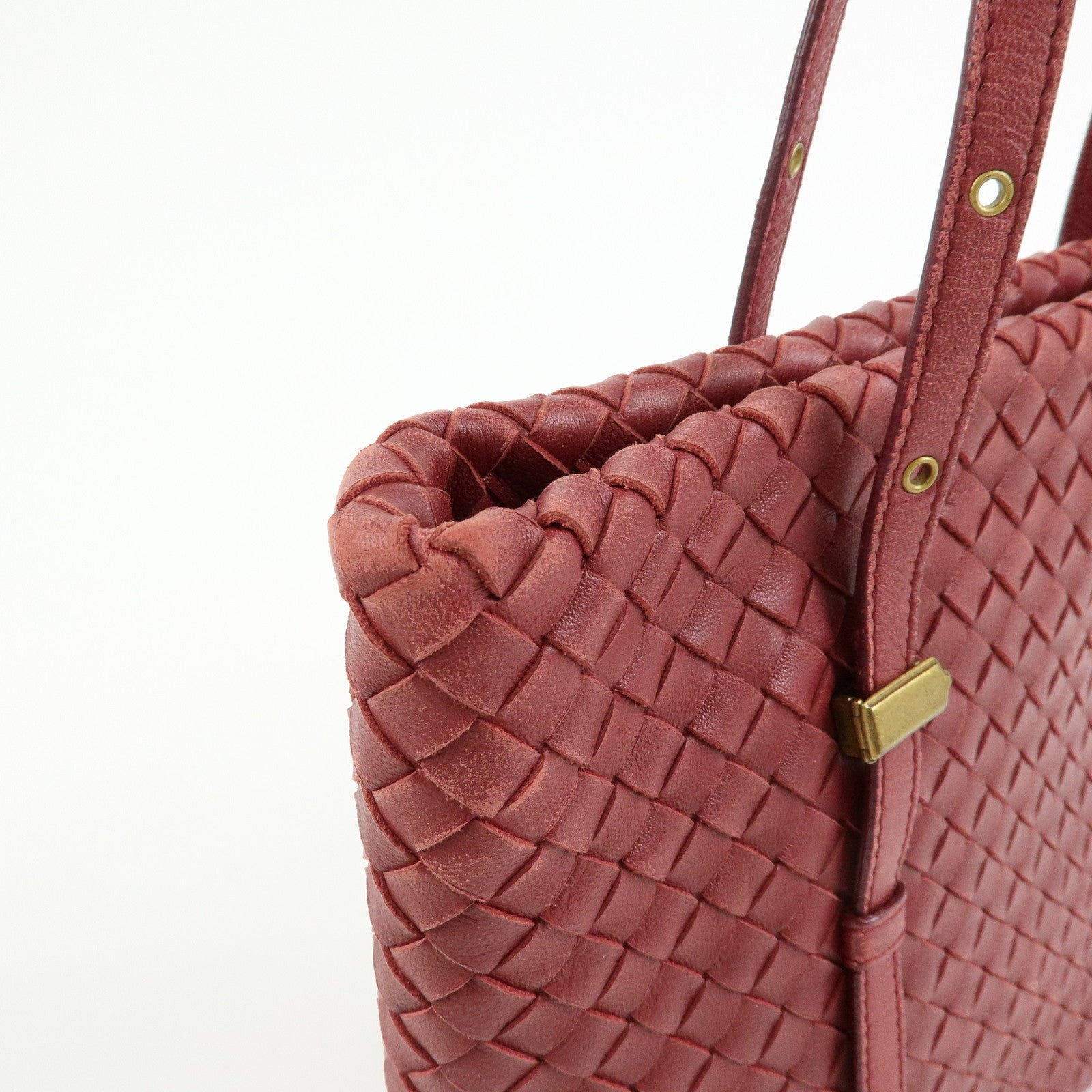 BOTTEGA VENETA Intrecciato Leather Tote Hand Bag Red Brown162937