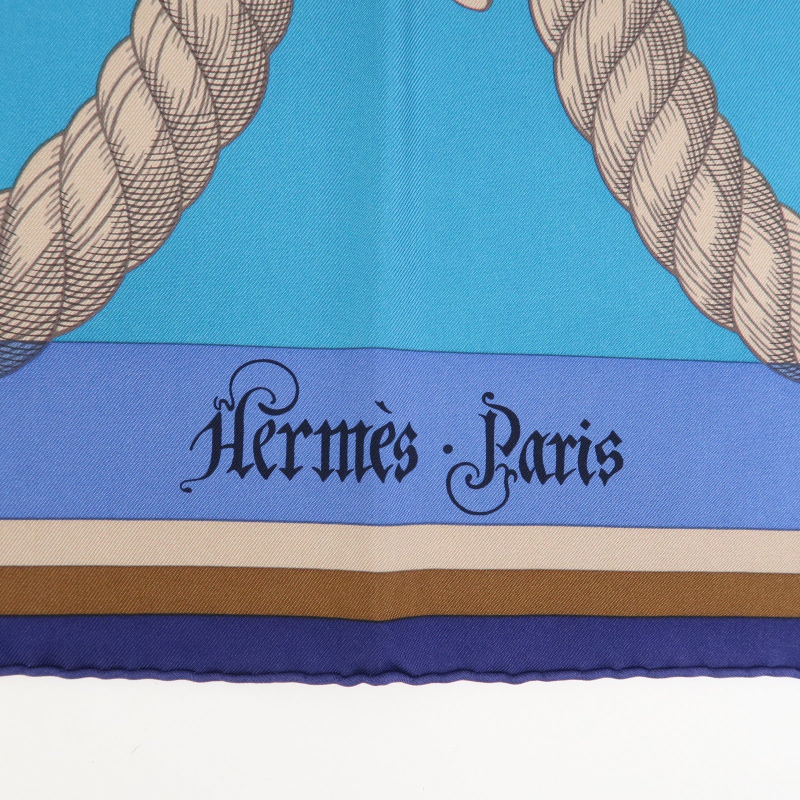 HERMES Carre 90 Silk 100% Scarf DELLA CAVALLERIA Blue Brown