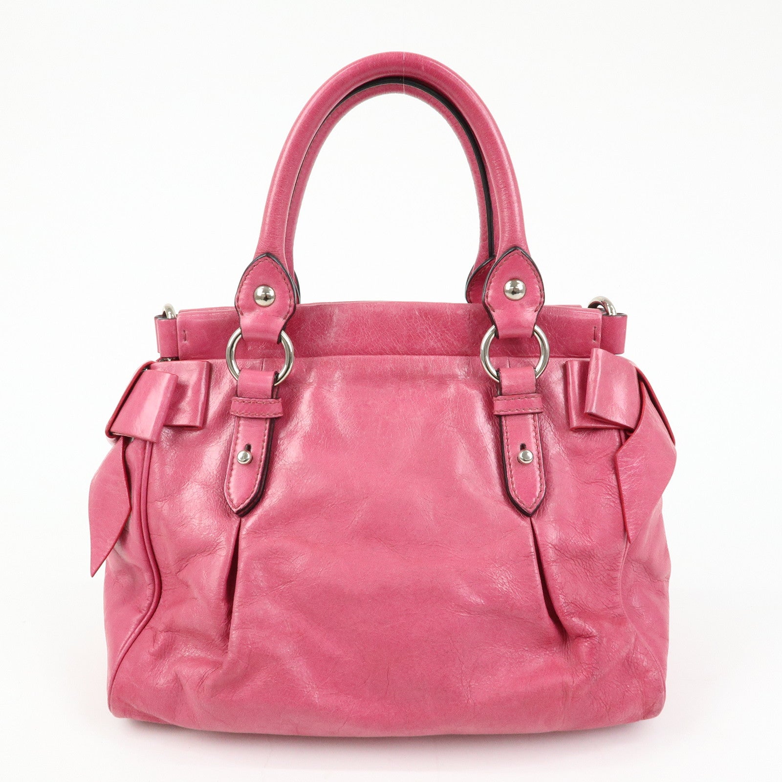 MIU MIU Vitello Lux 2Way Ribbon Motif Bag Hand Bag Pink RN0955