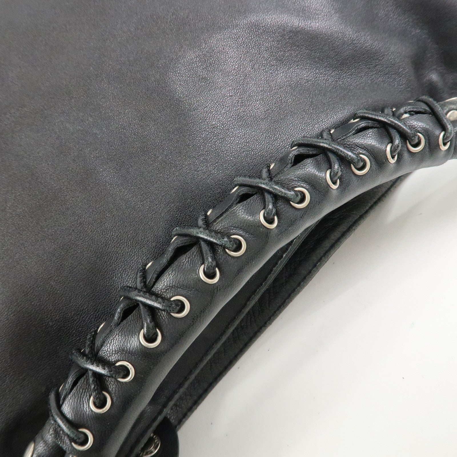 JIMMY CHOO Studs Leather Shoulder Bag Hand Bag Black