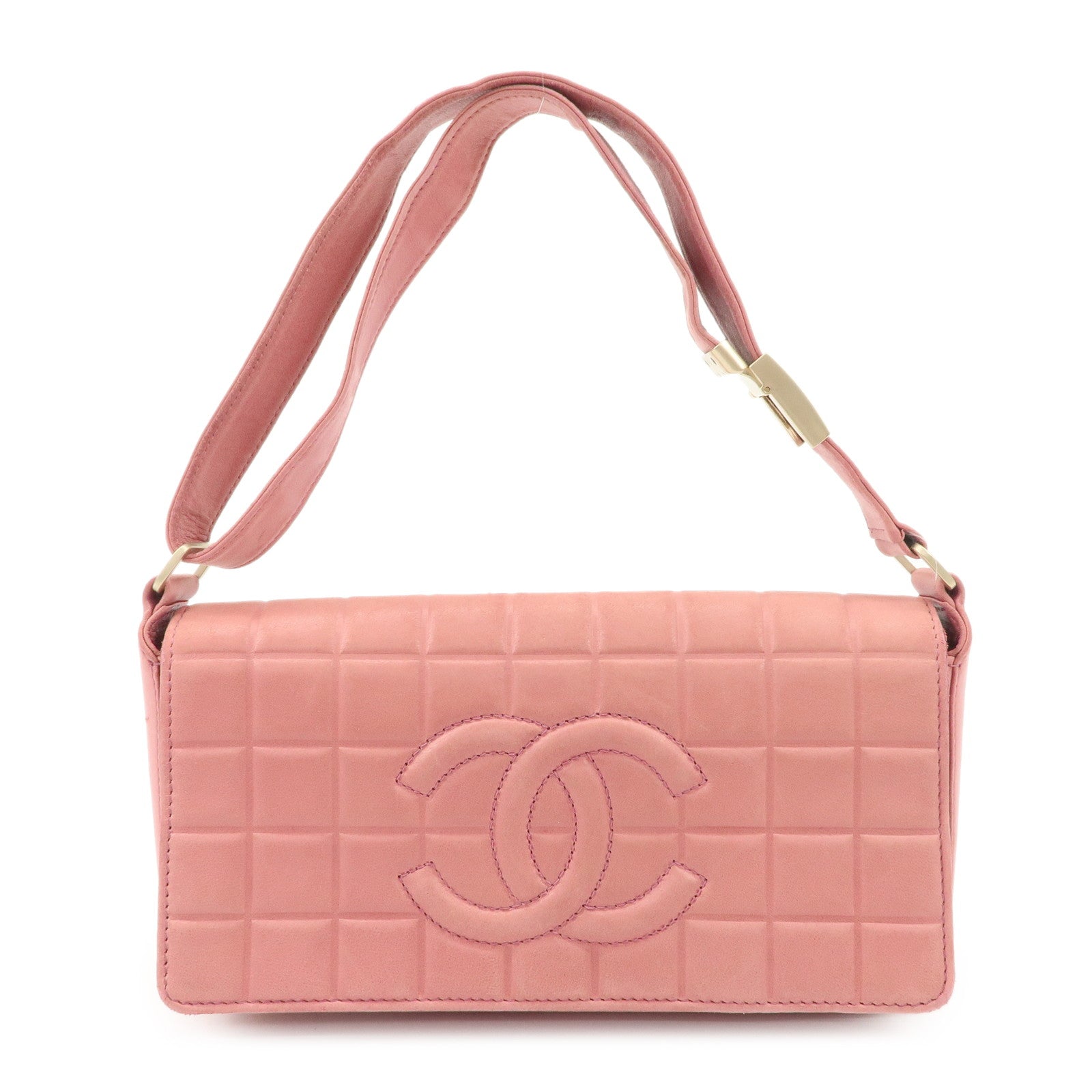 CHANEL COCO Mark Chocolate Bar Lamb Skin Shoulder Bag Pink
