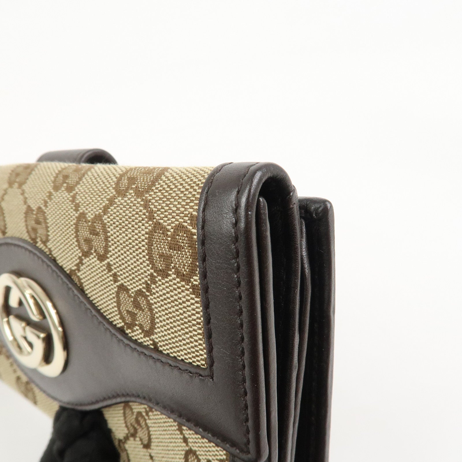 GUCCI Interlocking G GG Canvas Double Flap Long Wallet Brown 282426