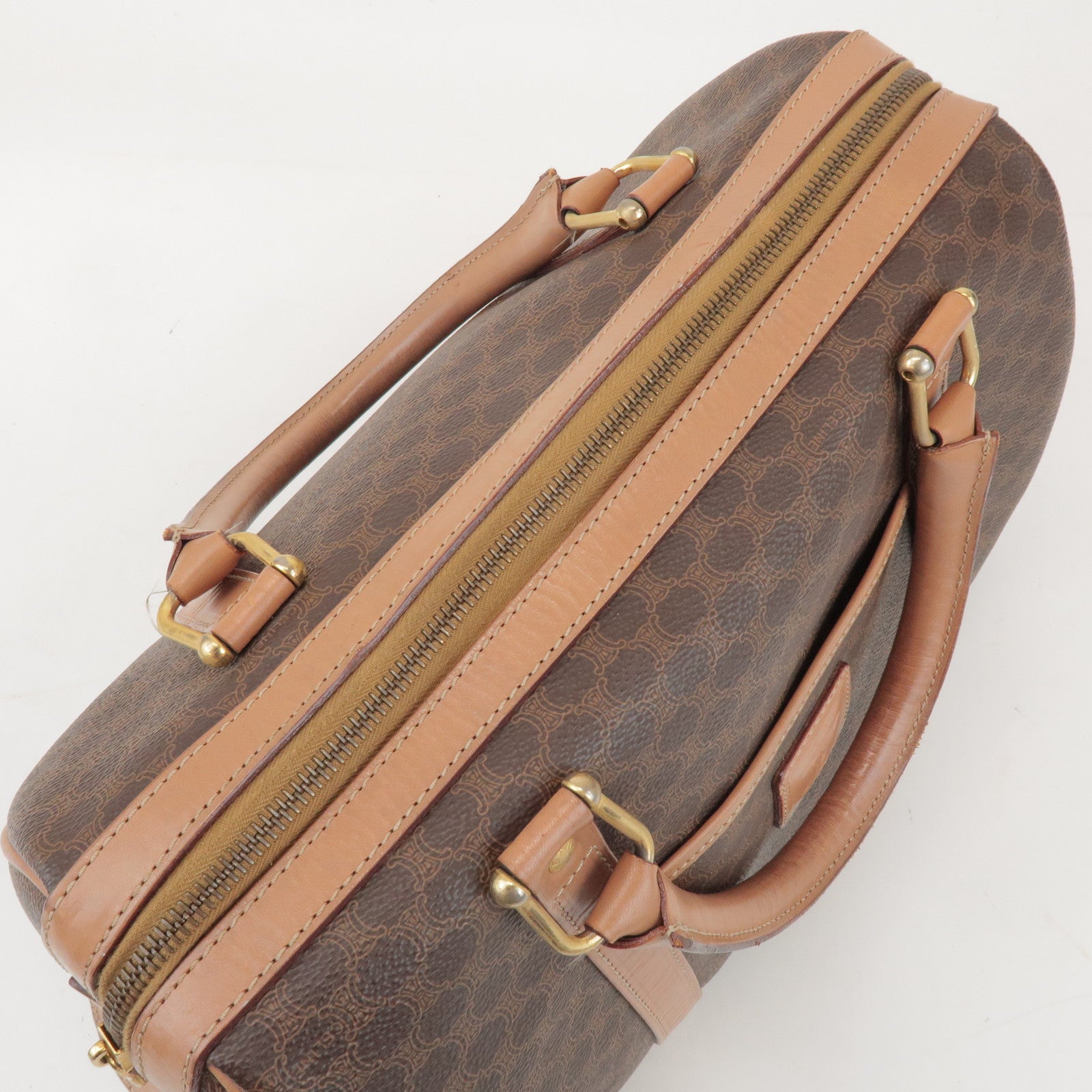 CELINE Macadam PVC Leather Boston Bag Hand Bag Brown