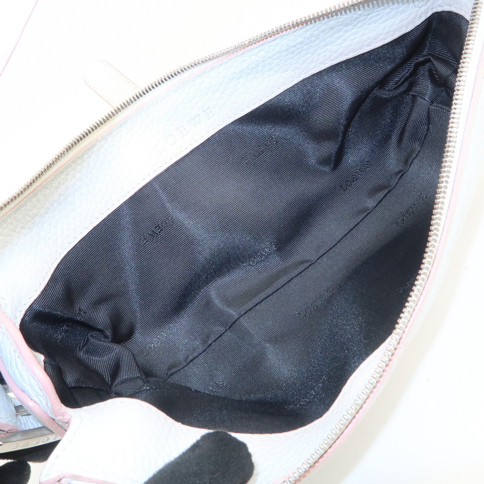 LOEWE Senda Leather Shoulder Bag Hand Bag Half Moon White