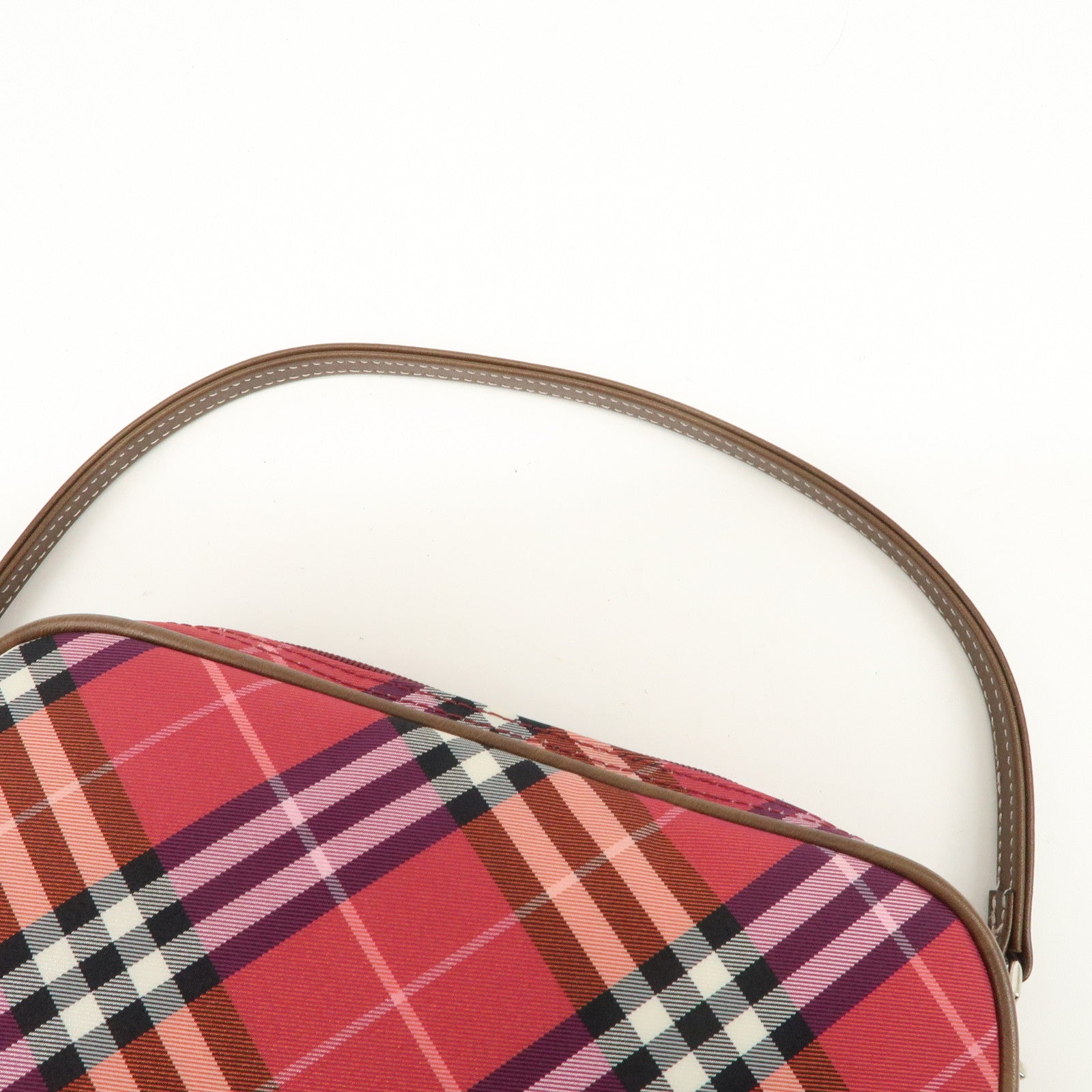 BURBERRY Cotton Leather Hand Bag Shoulder Bag Red Plaid Pattern