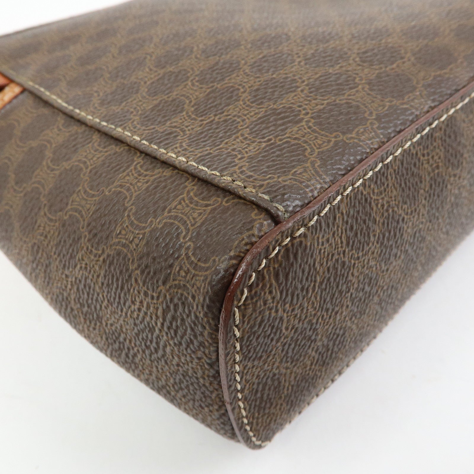 CELINE Macadam PVC Leather Vanity Hand Bag Makeup Bag Brown