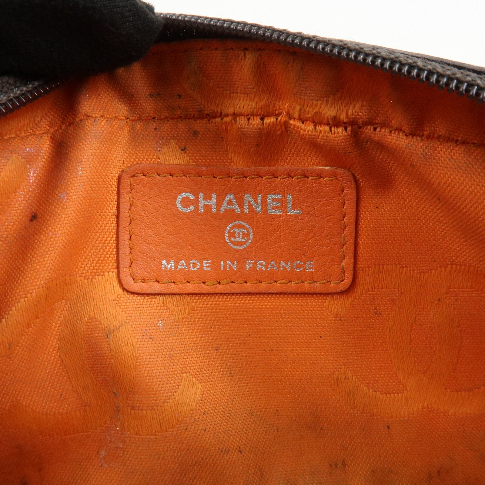 CHANEL Cambon Line COCO Mark Lambskin Cosmetic Pouch Brown