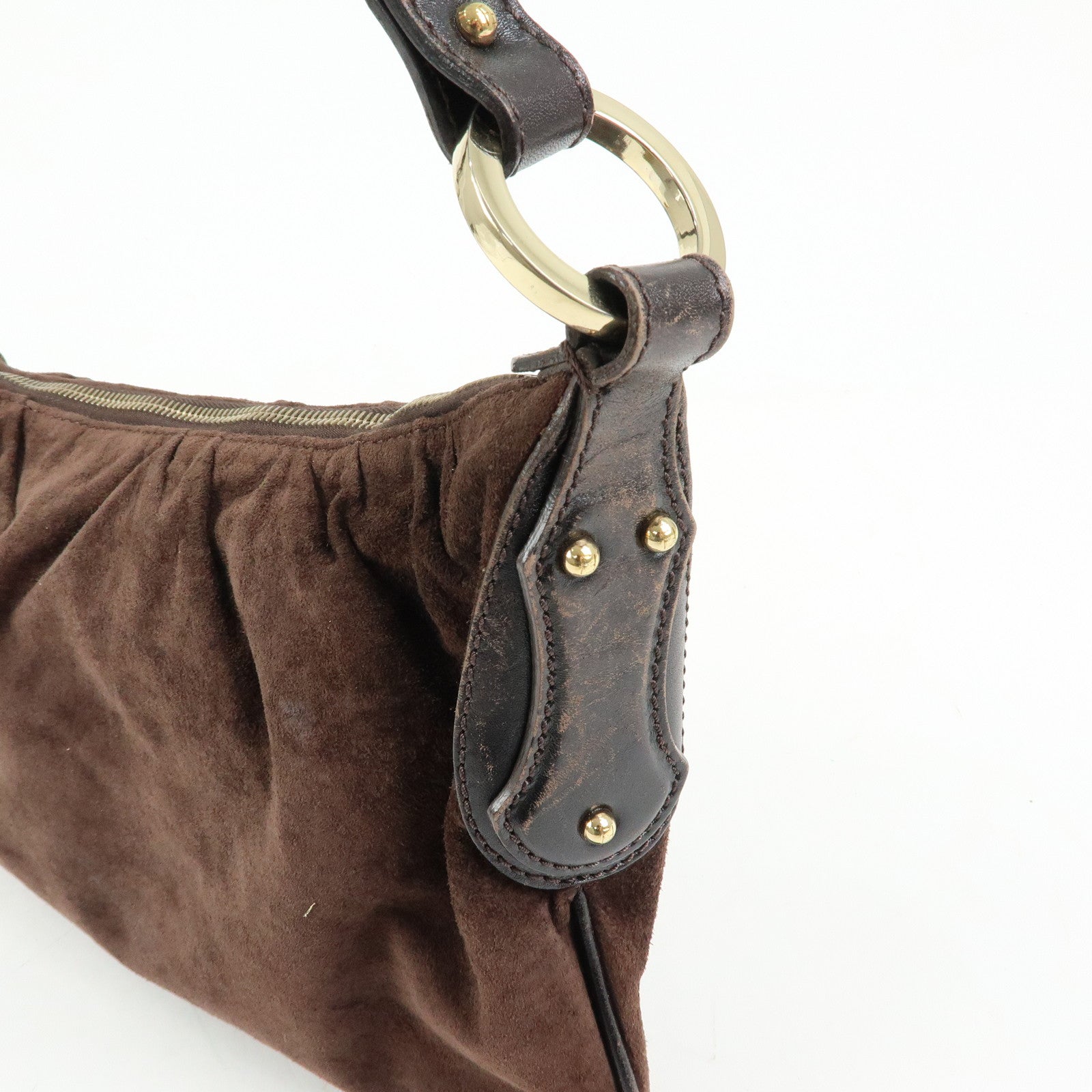 FENDI Suede Leather Shoulder Bag Hand Bag Brown 8BR343