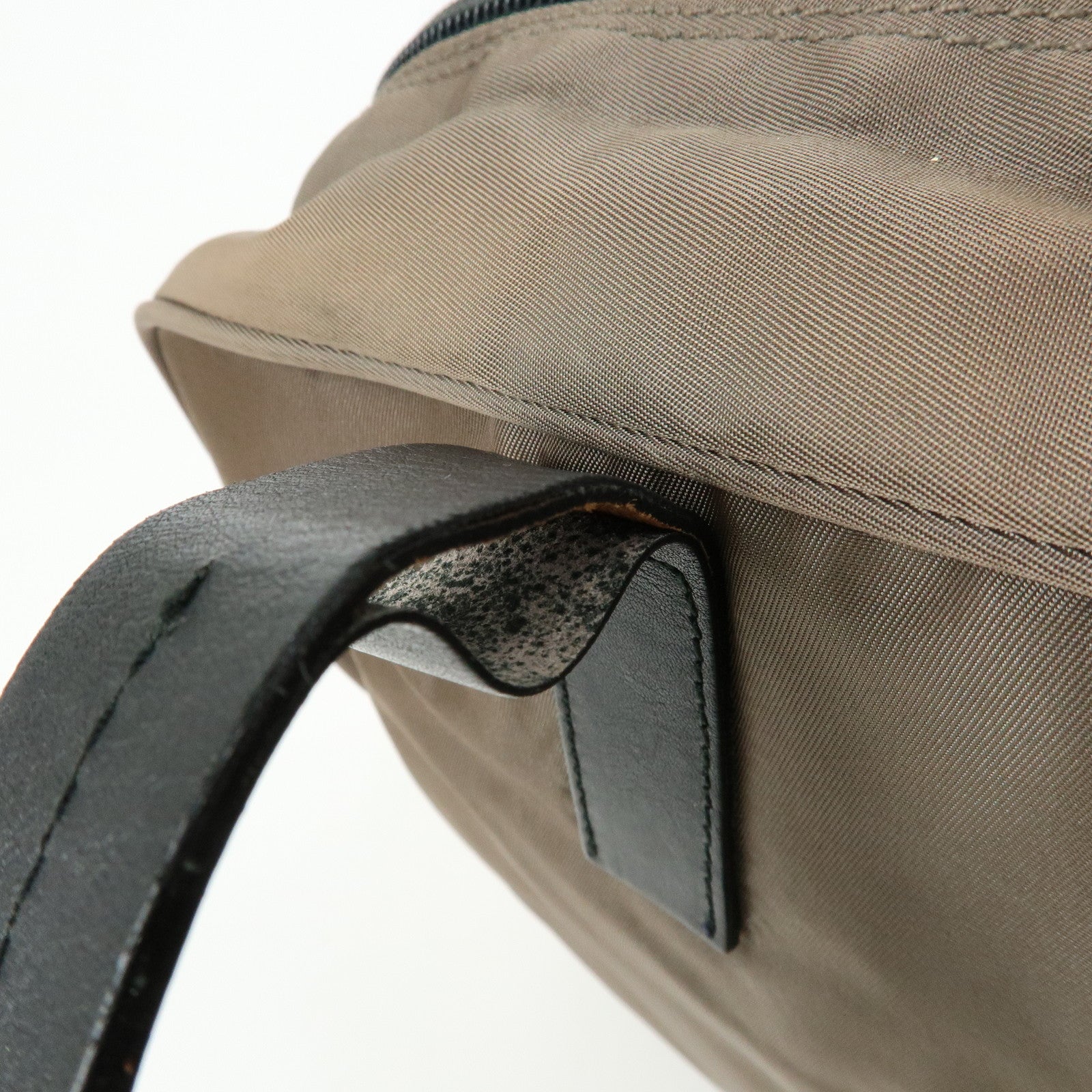 PRADA Triangle Logo Nylon Leather Hand Bag Brown Black