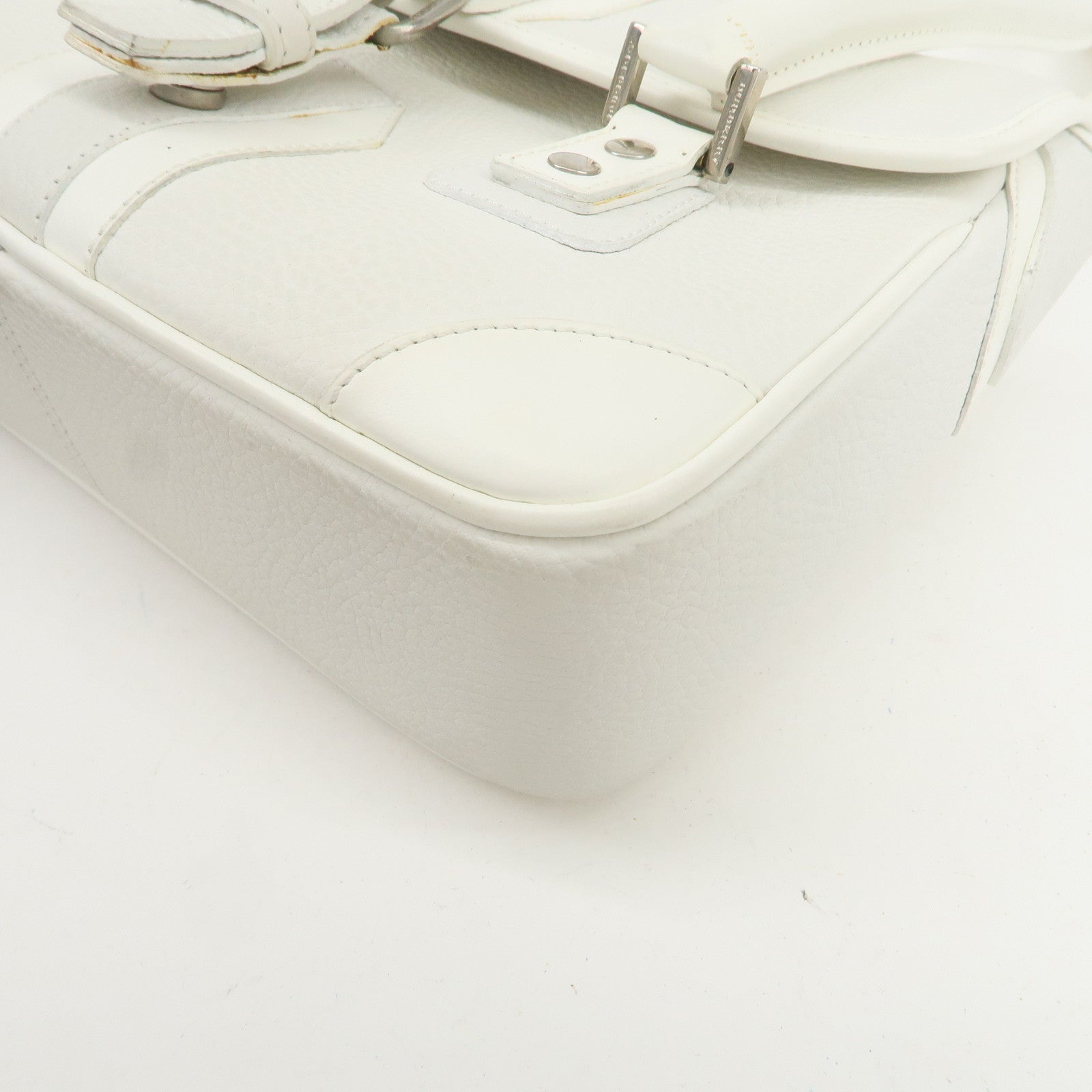 BURBERRY Leather Shoulder Bag Hand Bag White