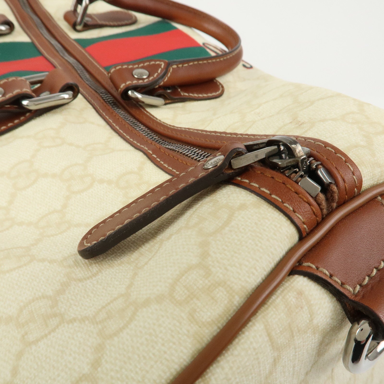 GUCCI Sherry GG Supreme Leather Boston Bag Ivory 189688