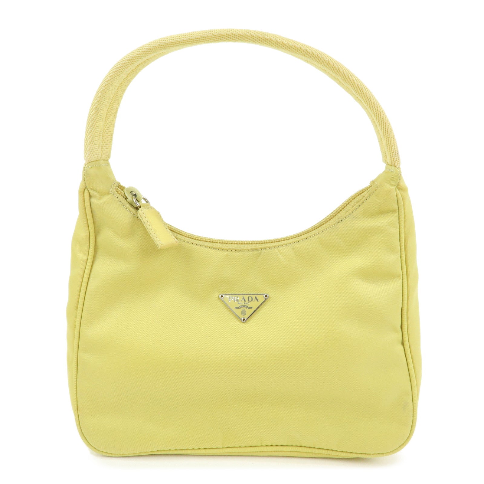 PRADA Triangle Logo Nylon Mini Hand Bag Pouch Yellow