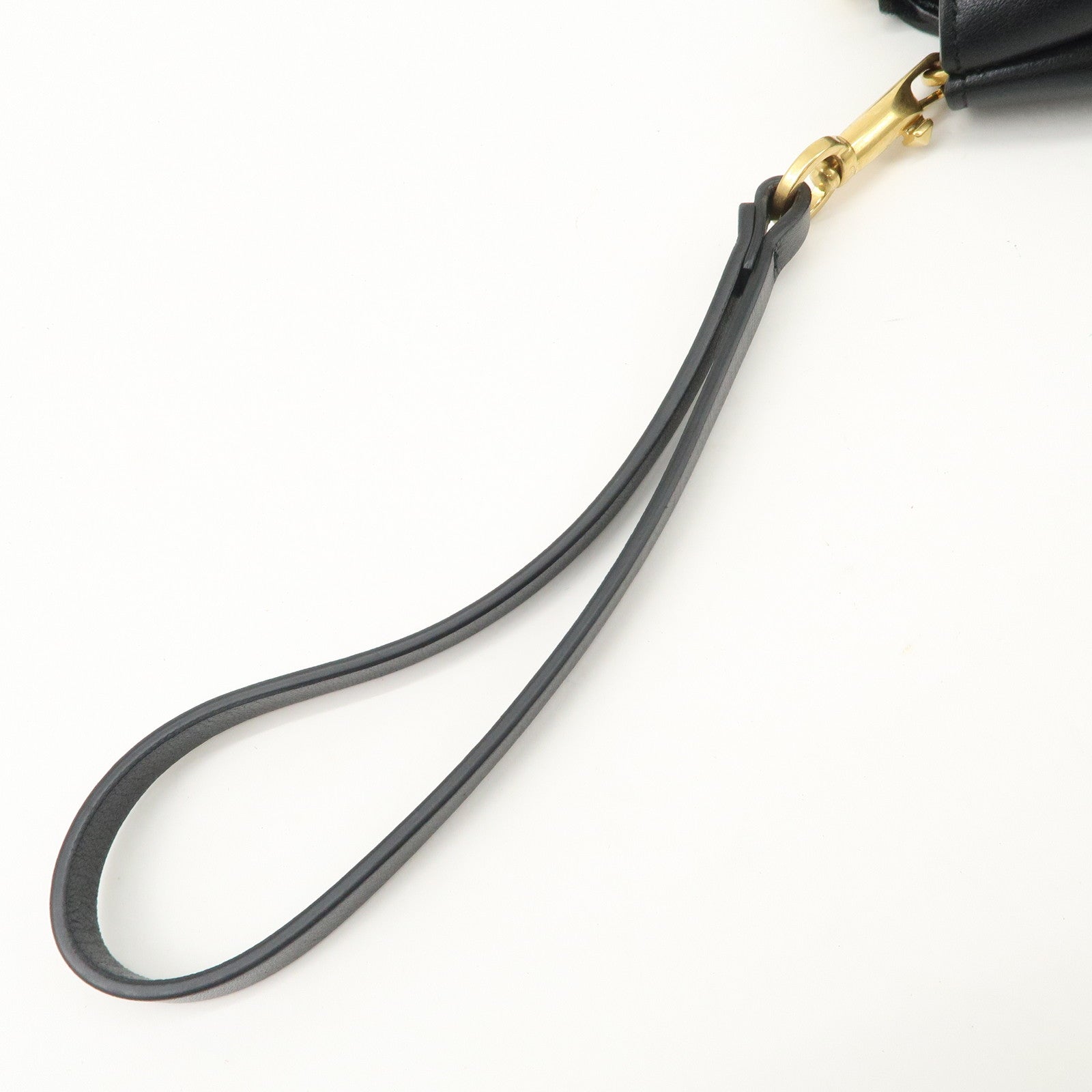 VALENTINO Leather Pouch Clutch Bag Black Gold Hardware
