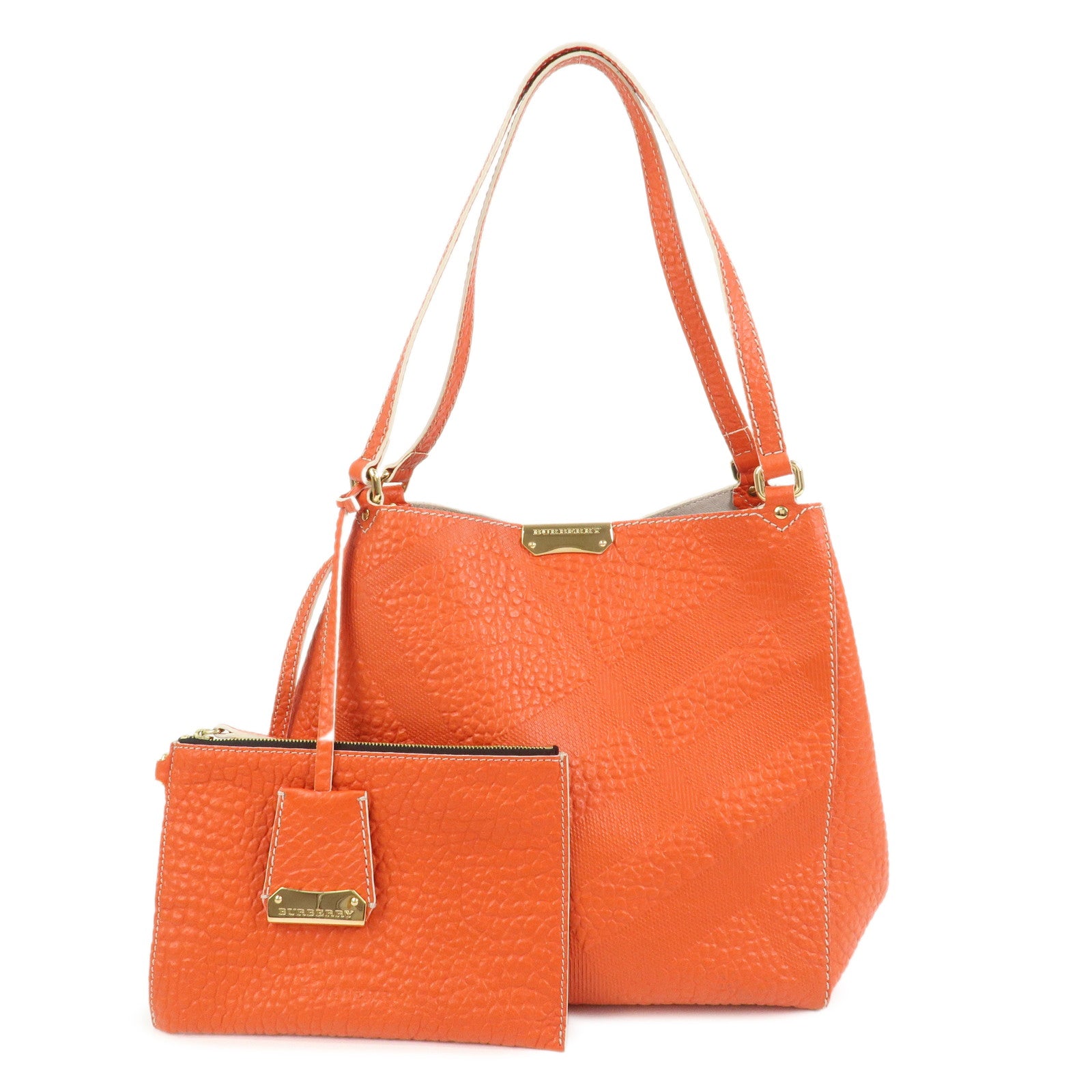 BURBERRY Logo Leather Shoulder Bag Hand Bag Orange
