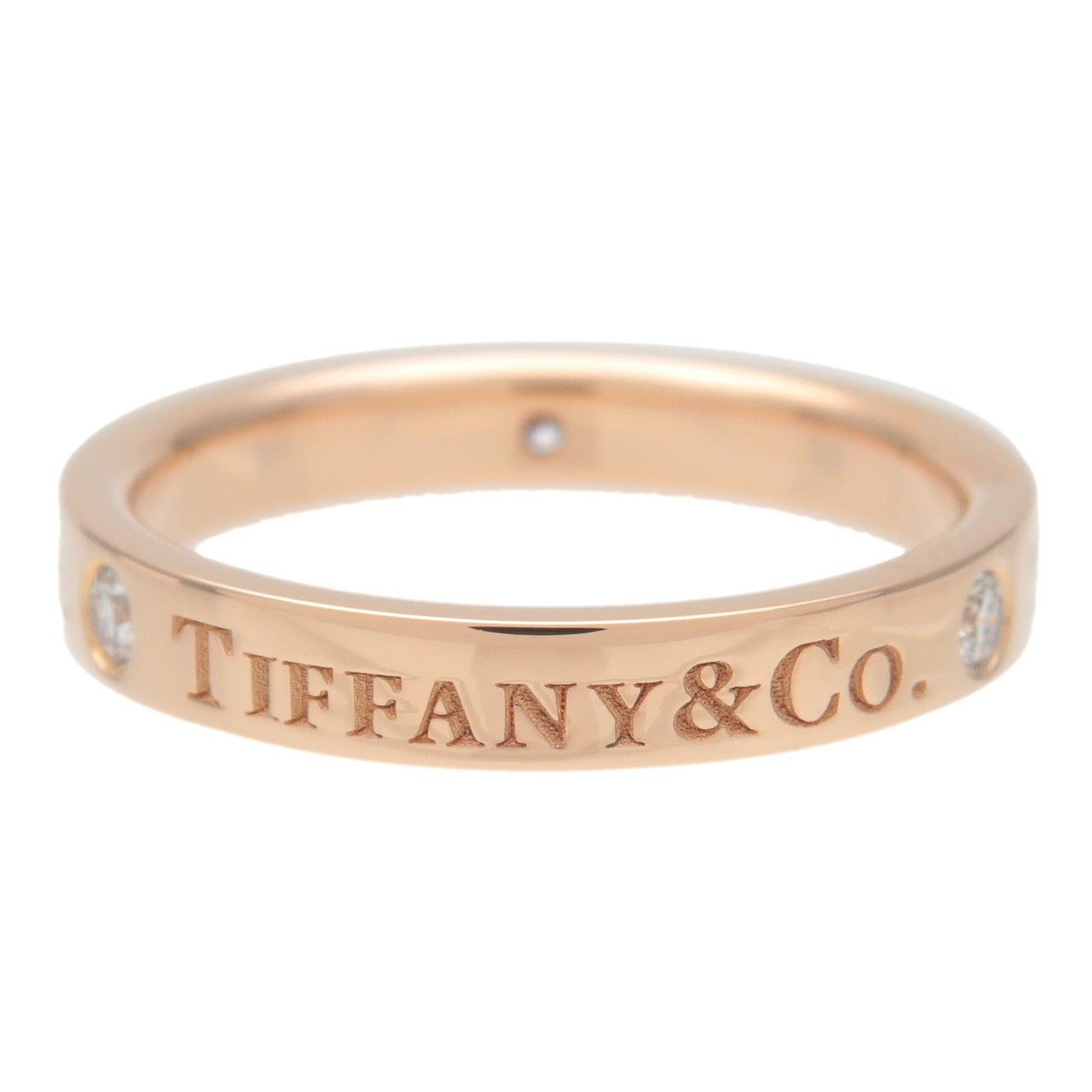 Tiffany & Co Flat Band Ring 3P Diamond K18PG Rose Gold US5 EU49 Used
