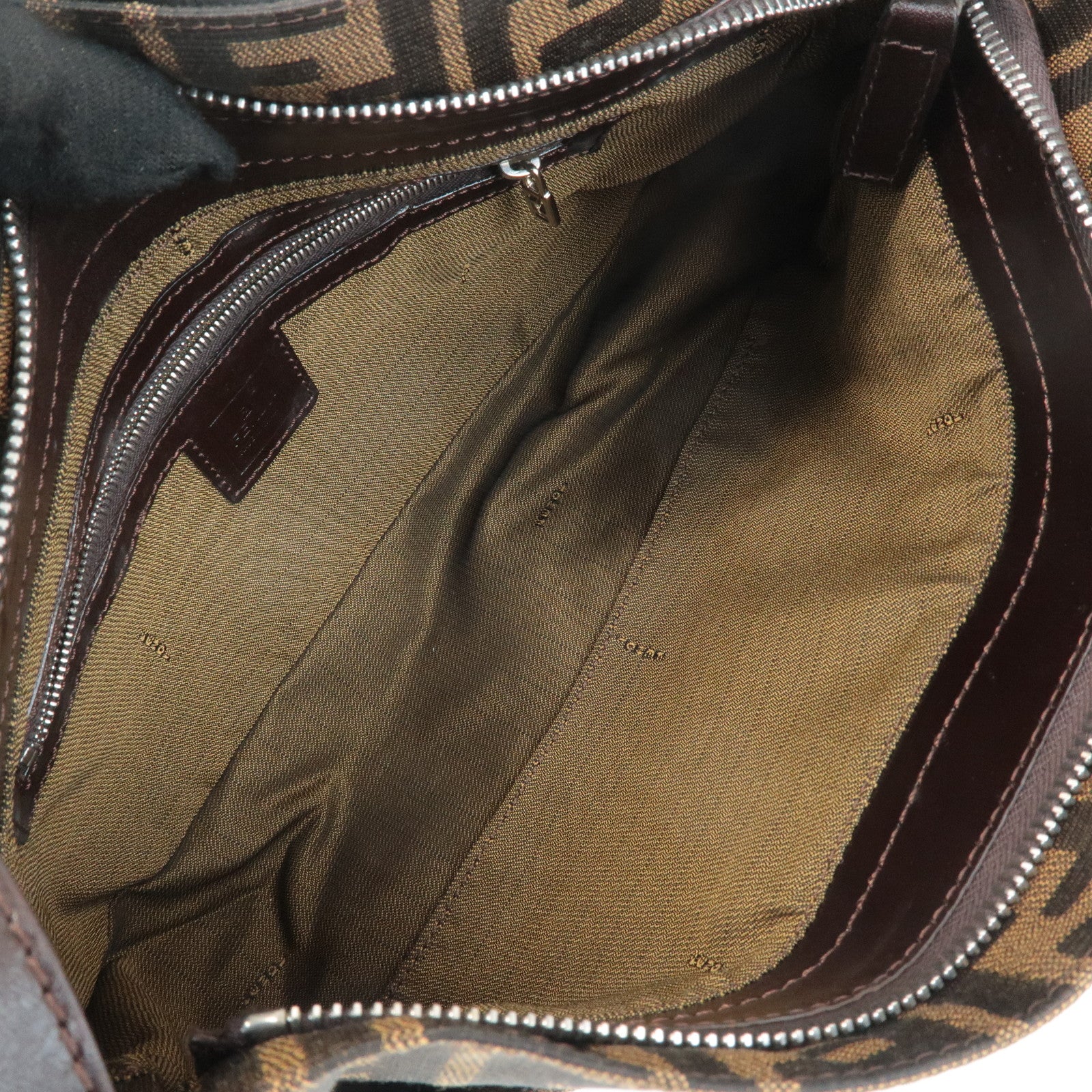 FENDI Zucca Canvas Leather Semi Shoulder Bag Black Brown 26566