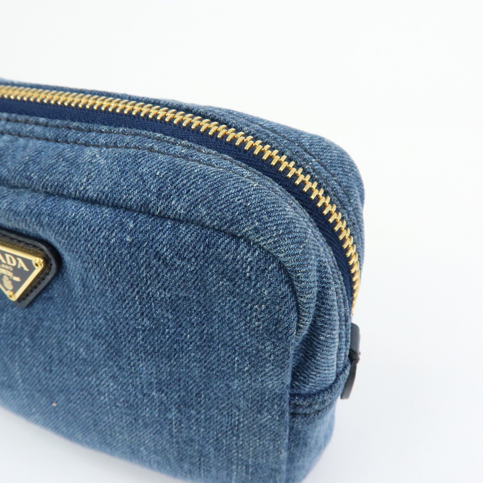 PRADA Triangle Logo Denim Cosmetic Pouch Accessory Pouch Blue