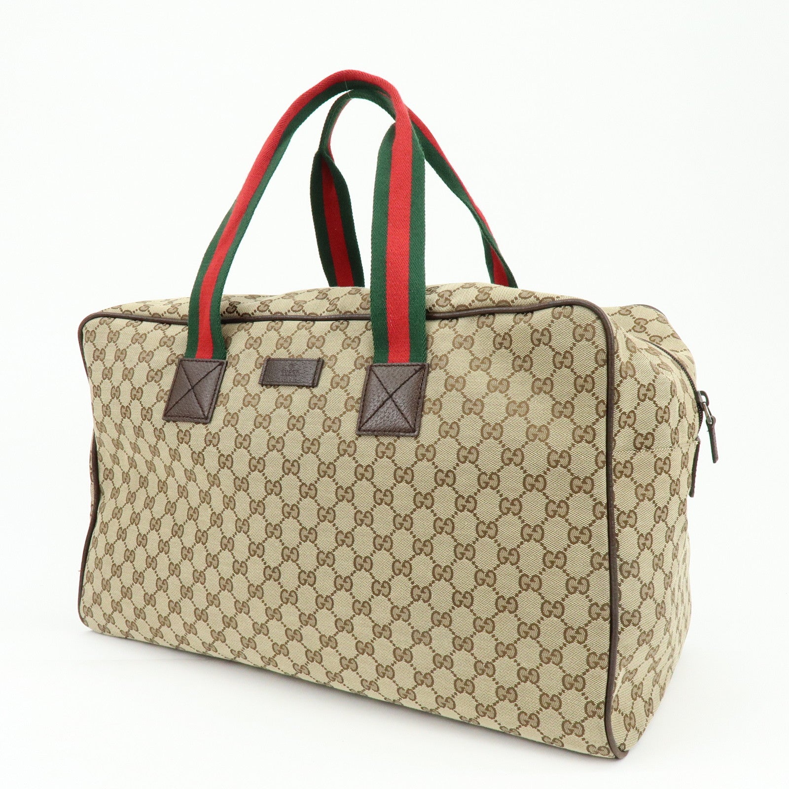 GUCCI Sherry GG Canvas Leather Boston Bag Beige Brown 146310