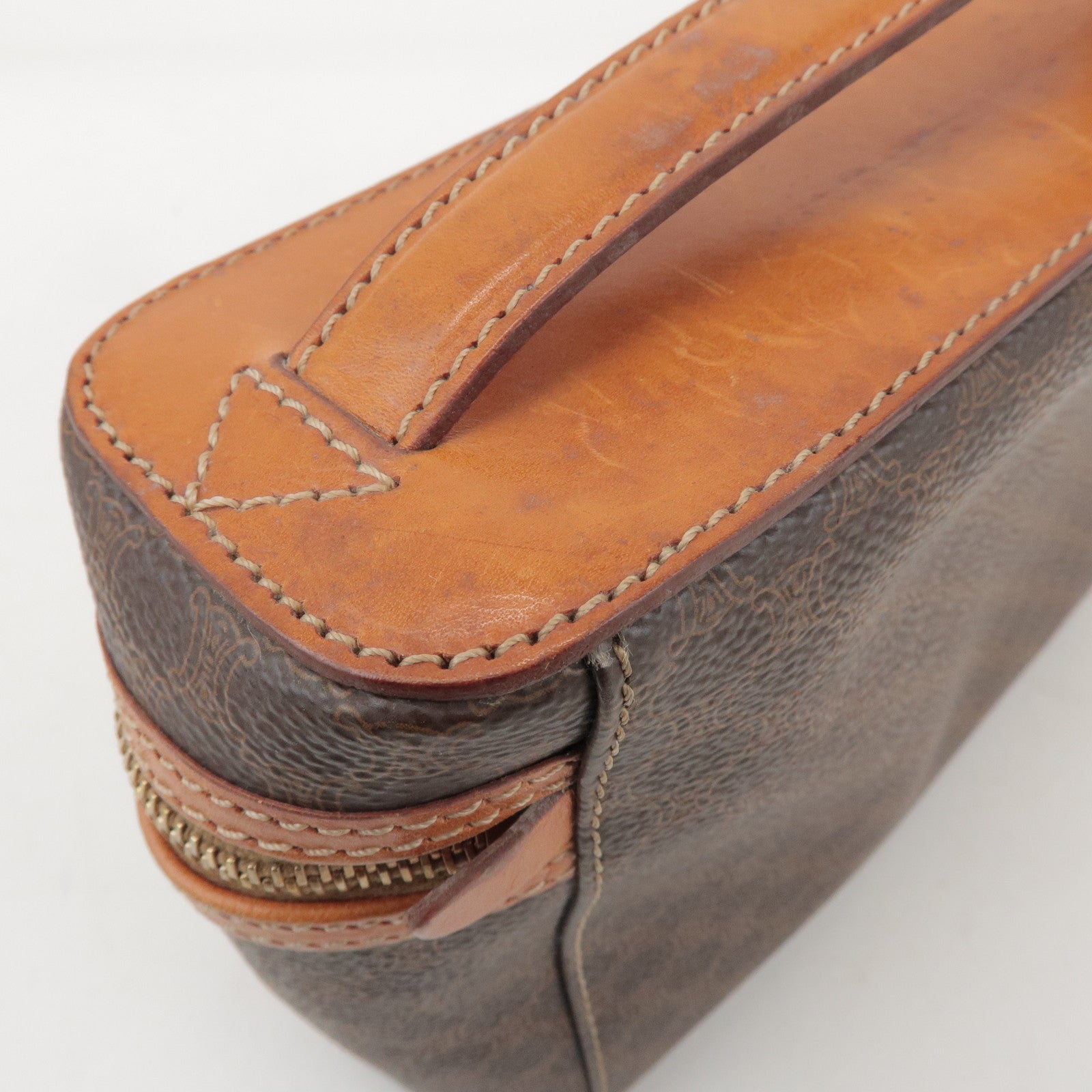 CELINE Macadam PVC Leather Hand Bag Vanity Bag Brown