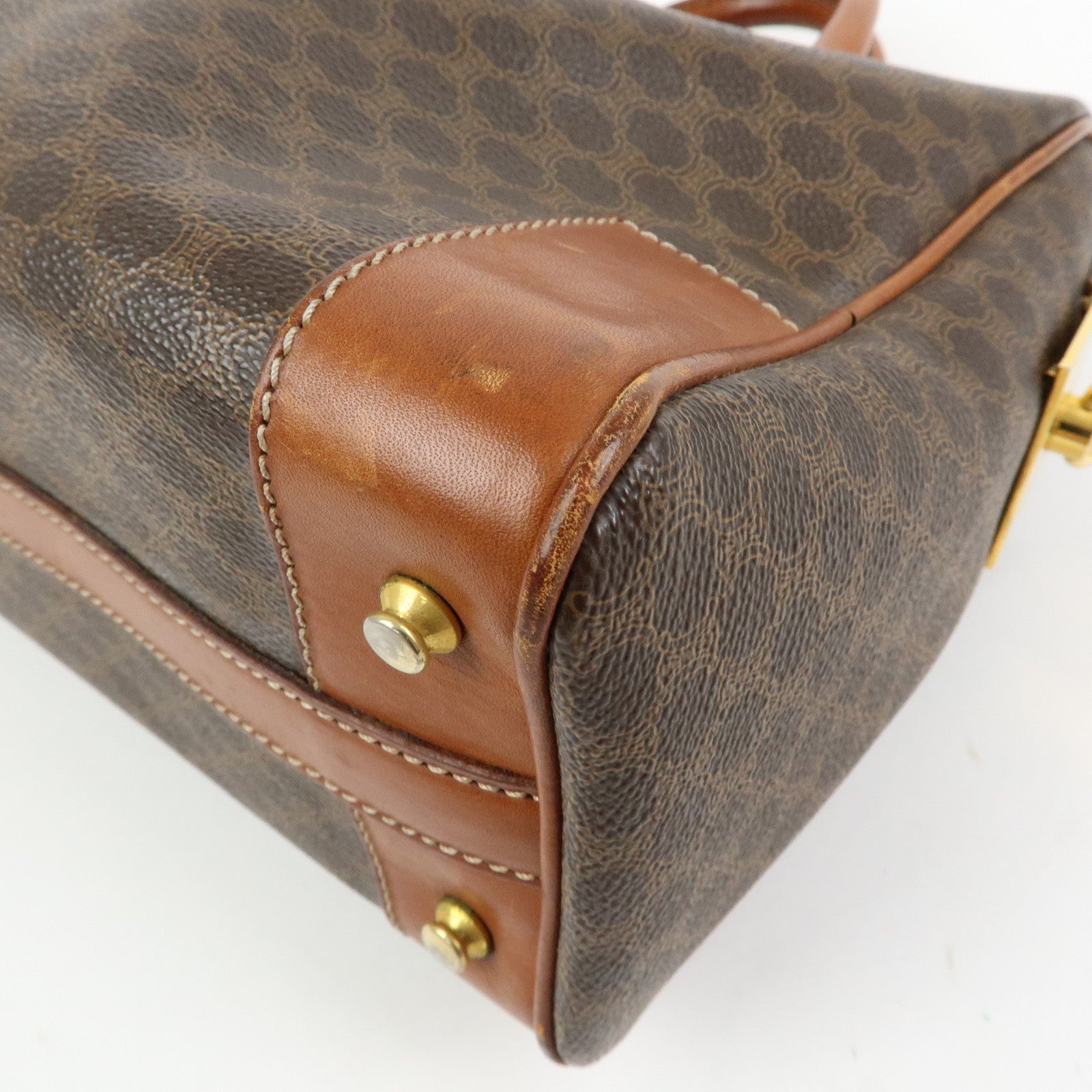 CELINE Macadam PVC Leather Hand Bag Boston Bag Brown