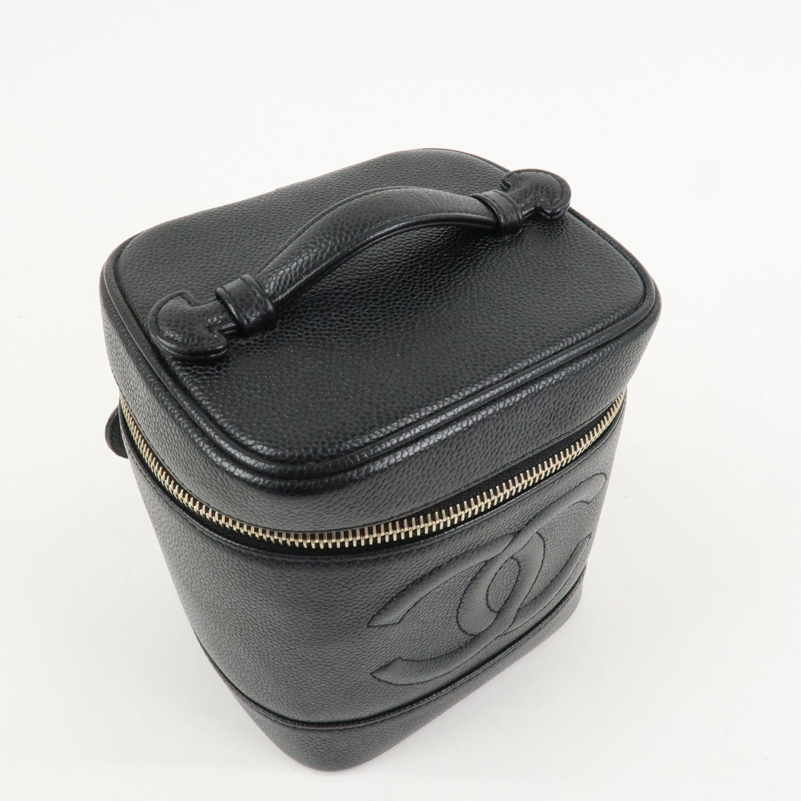 CHANEL COCO Mark Caviaskin Vanity Bag Makeup Bag Hand Bag A01998